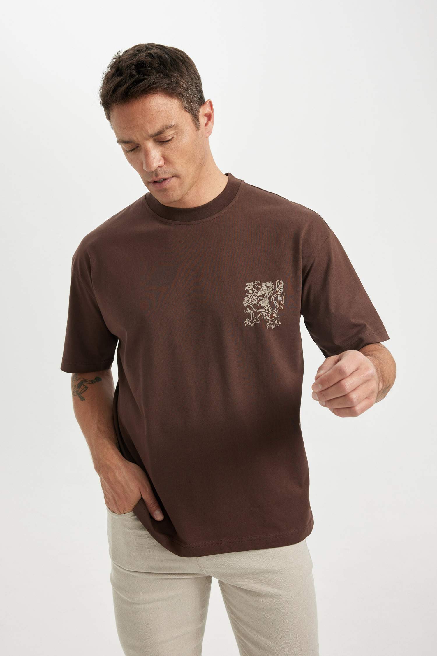 Oversize Fit Crew Neck Back Printed T-Shirt