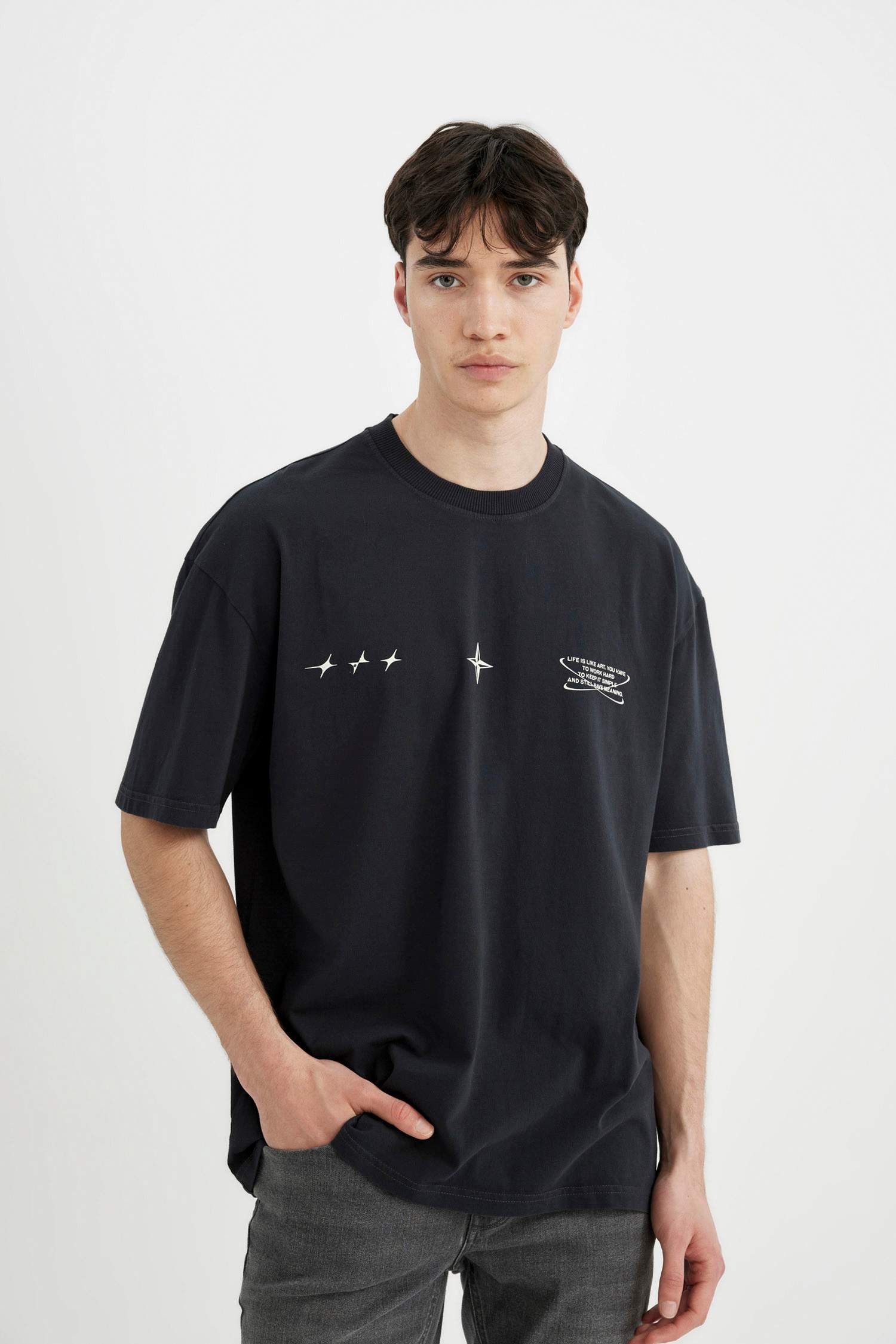 Oversize Fit Crew Neck Back Printed T-Shirt