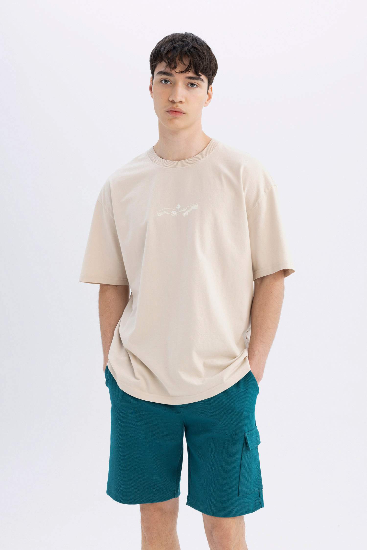 Oversize Fit Crew Neck Back Printed Short Sleeve T-Shirt