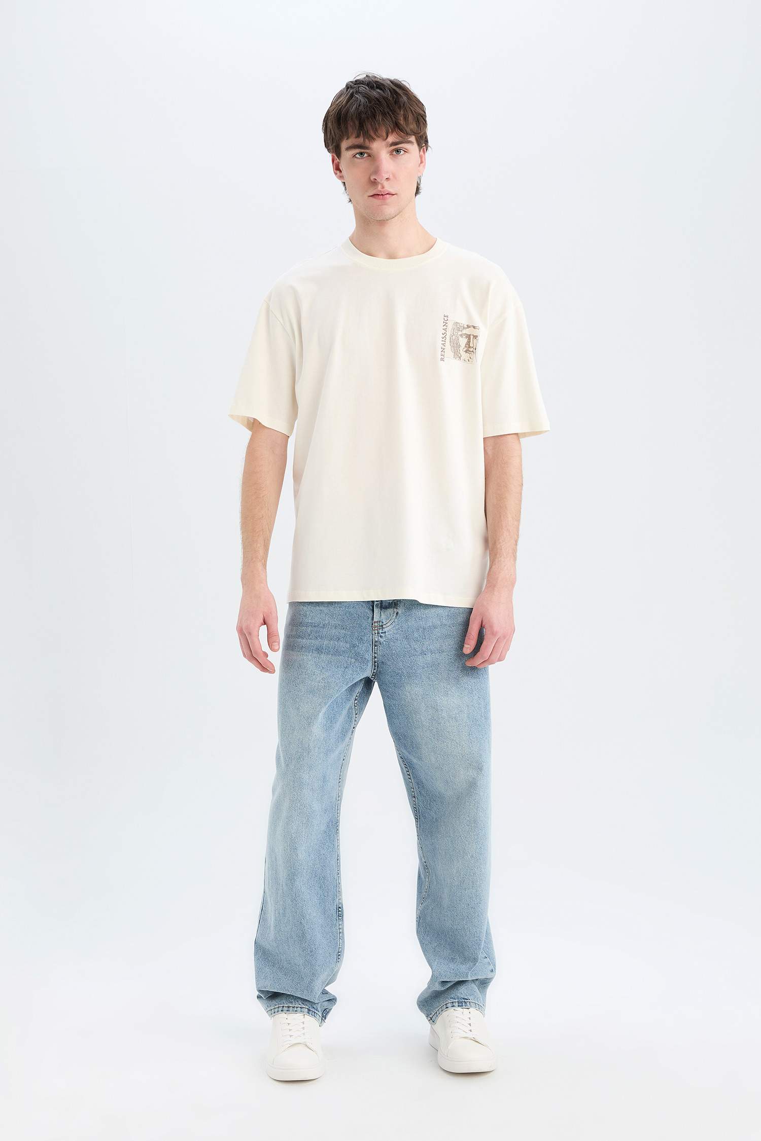 Cotton Oversize Fit Crew Neck Back Printed T-Shirt