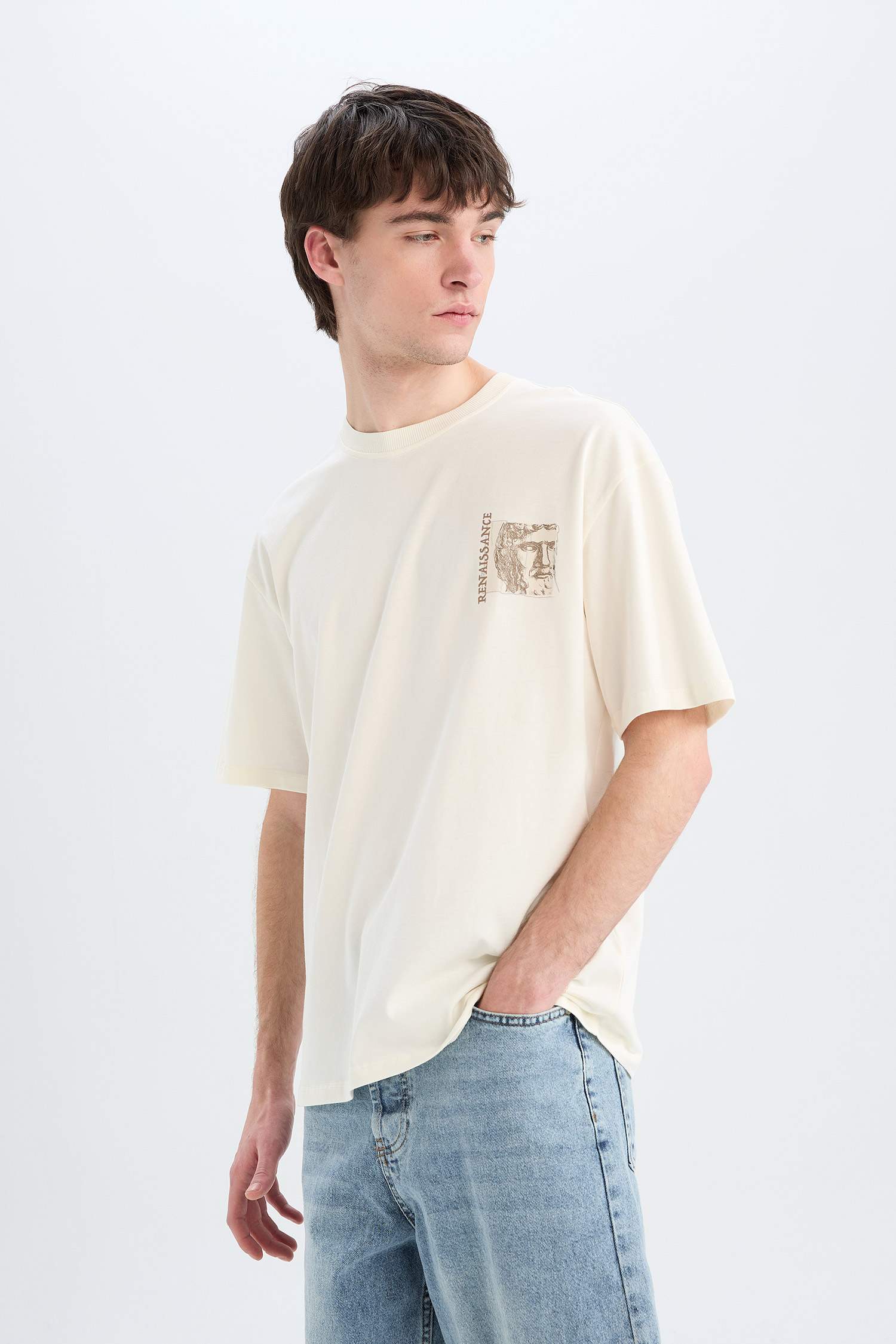 Cotton Oversize Fit Crew Neck Back Printed T-Shirt