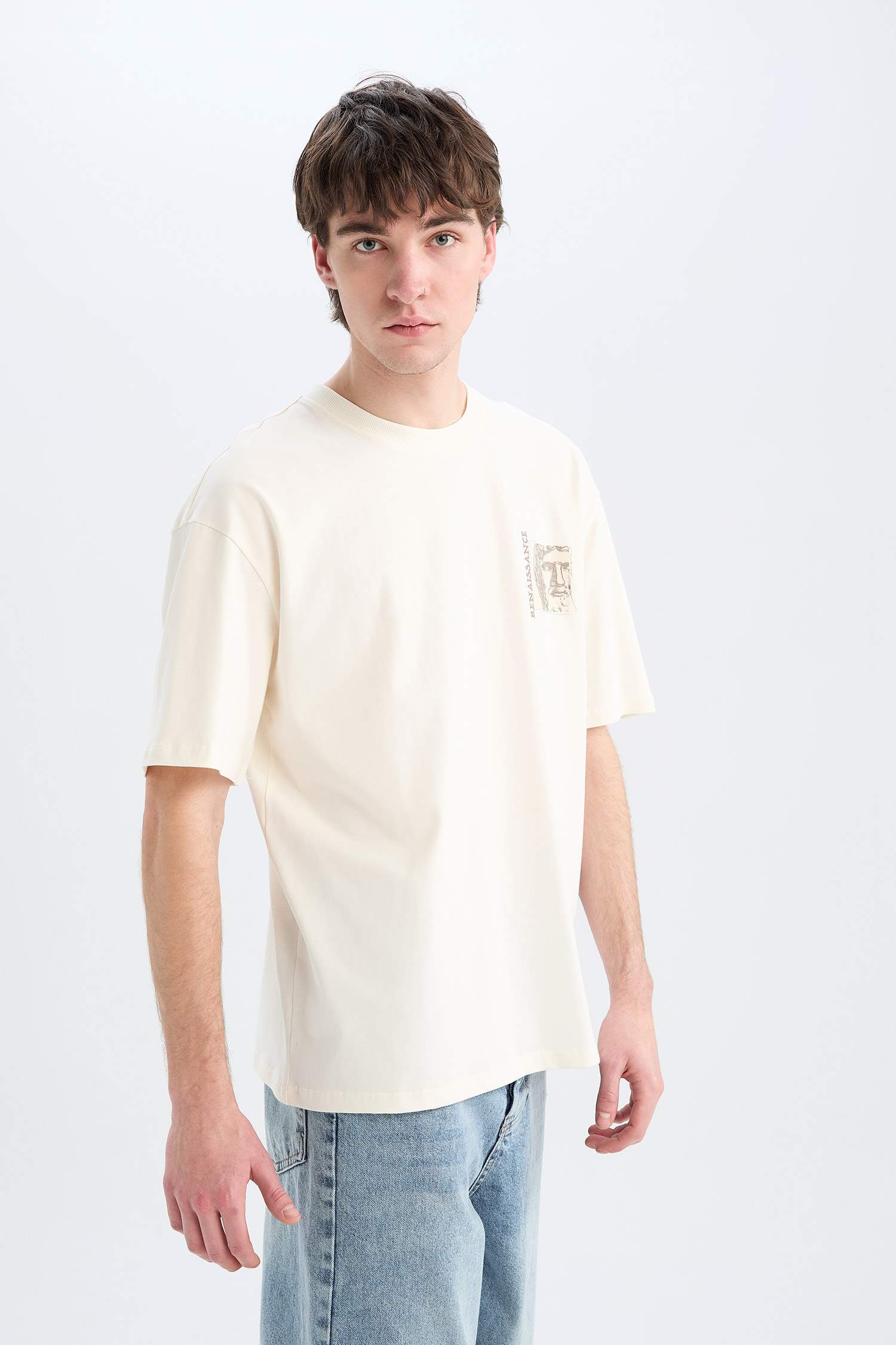 Cotton Oversize Fit Crew Neck Back Printed T-Shirt