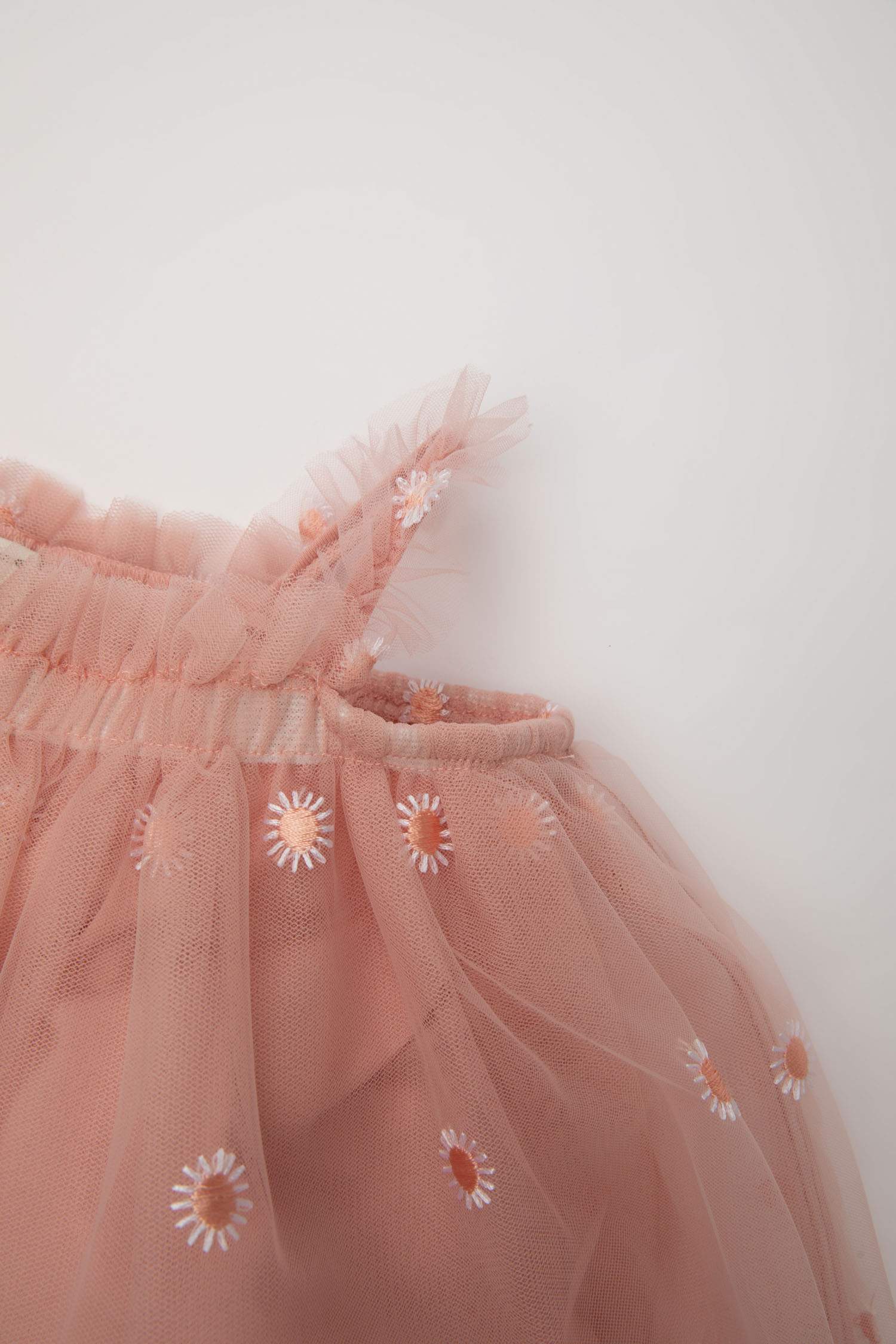 Kız Bebek Çiçekli Kolsuz Tül Elbise