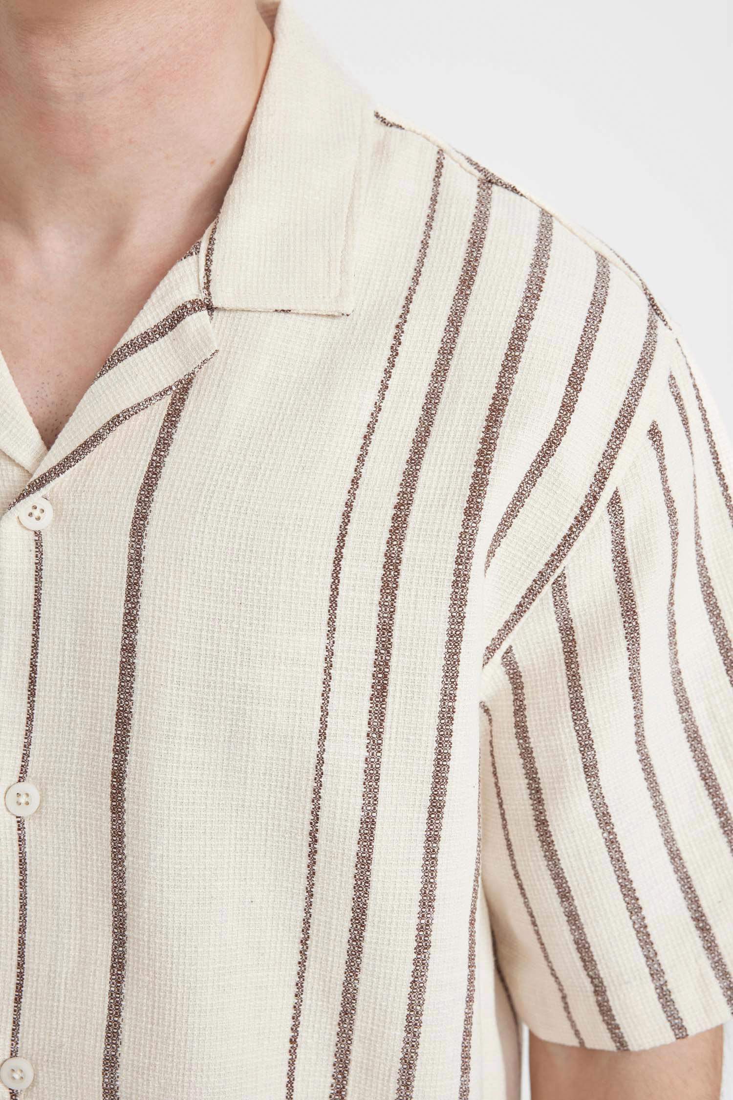 Relax Fit Polo Collar Striped Shirt