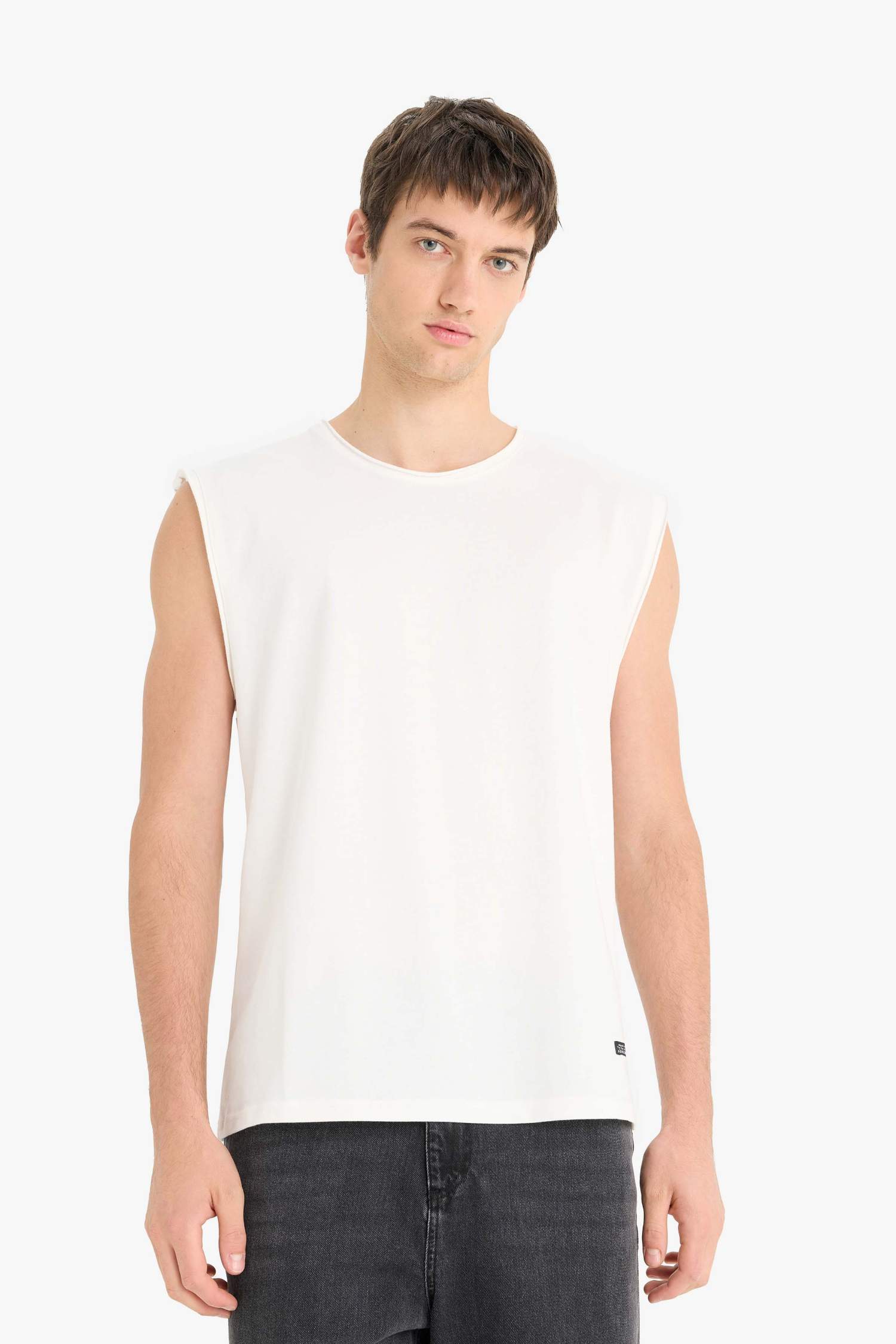 Boxy Fit Crew Neck Basic Cotton Tank Top