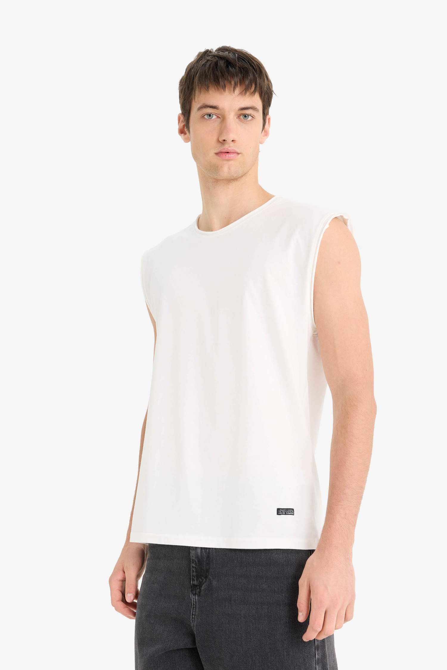 Boxy Fit Crew Neck Basic Cotton Tank Top