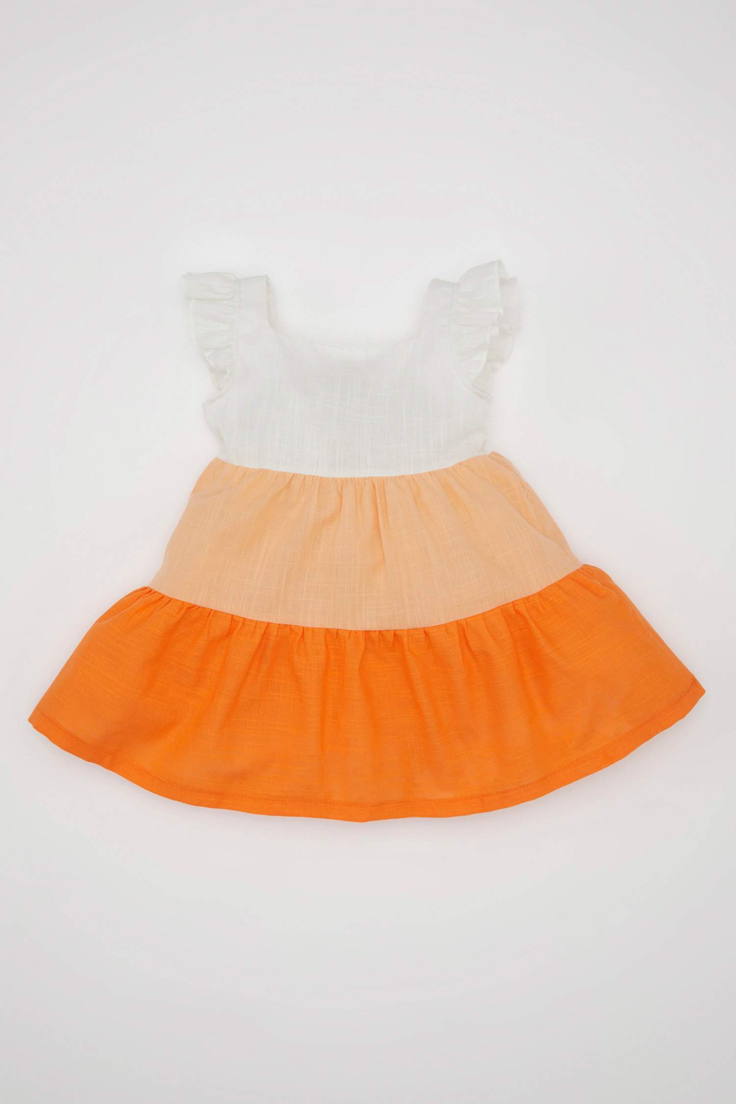 فستان بناتي ذو مظهر كتاني قصة عادية نص ردن