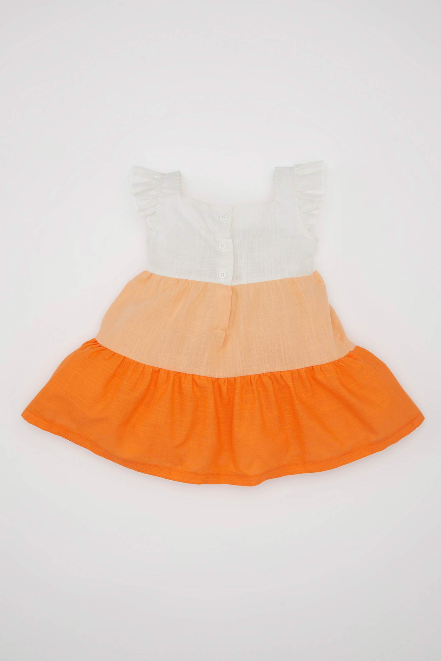 فستان بناتي ذو مظهر كتاني قصة عادية نص ردن