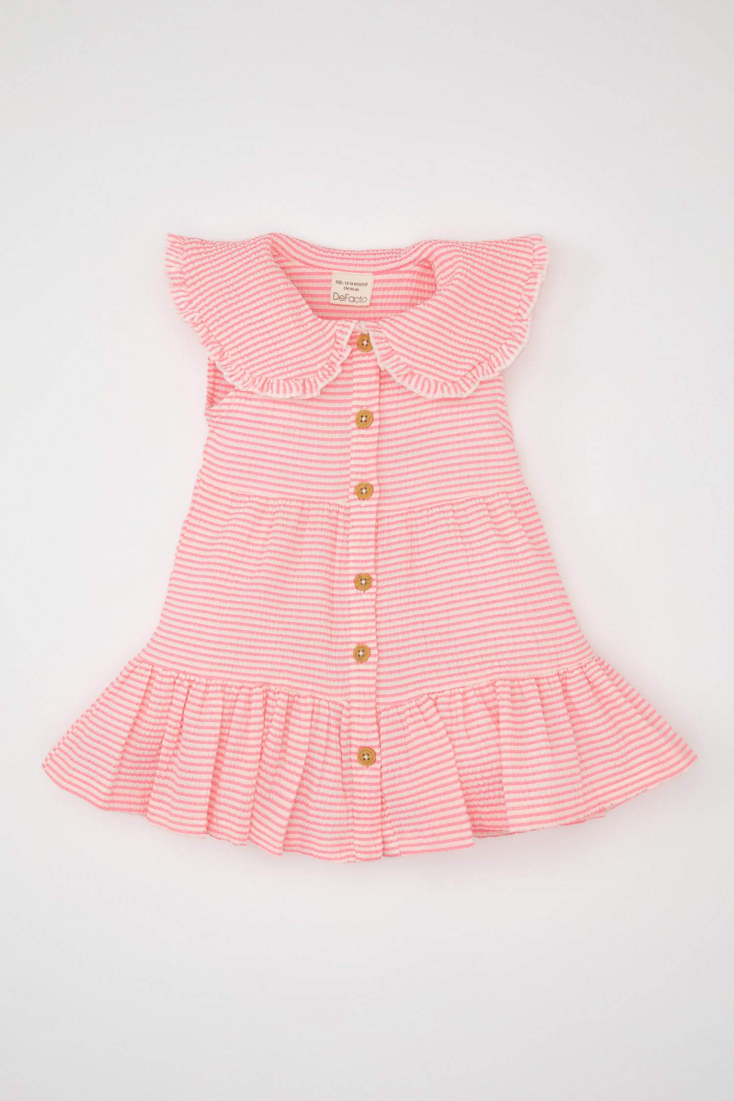 فستان بناتي مخطط بوبلين قصة عادية بدون ردن بياخة كبيرة