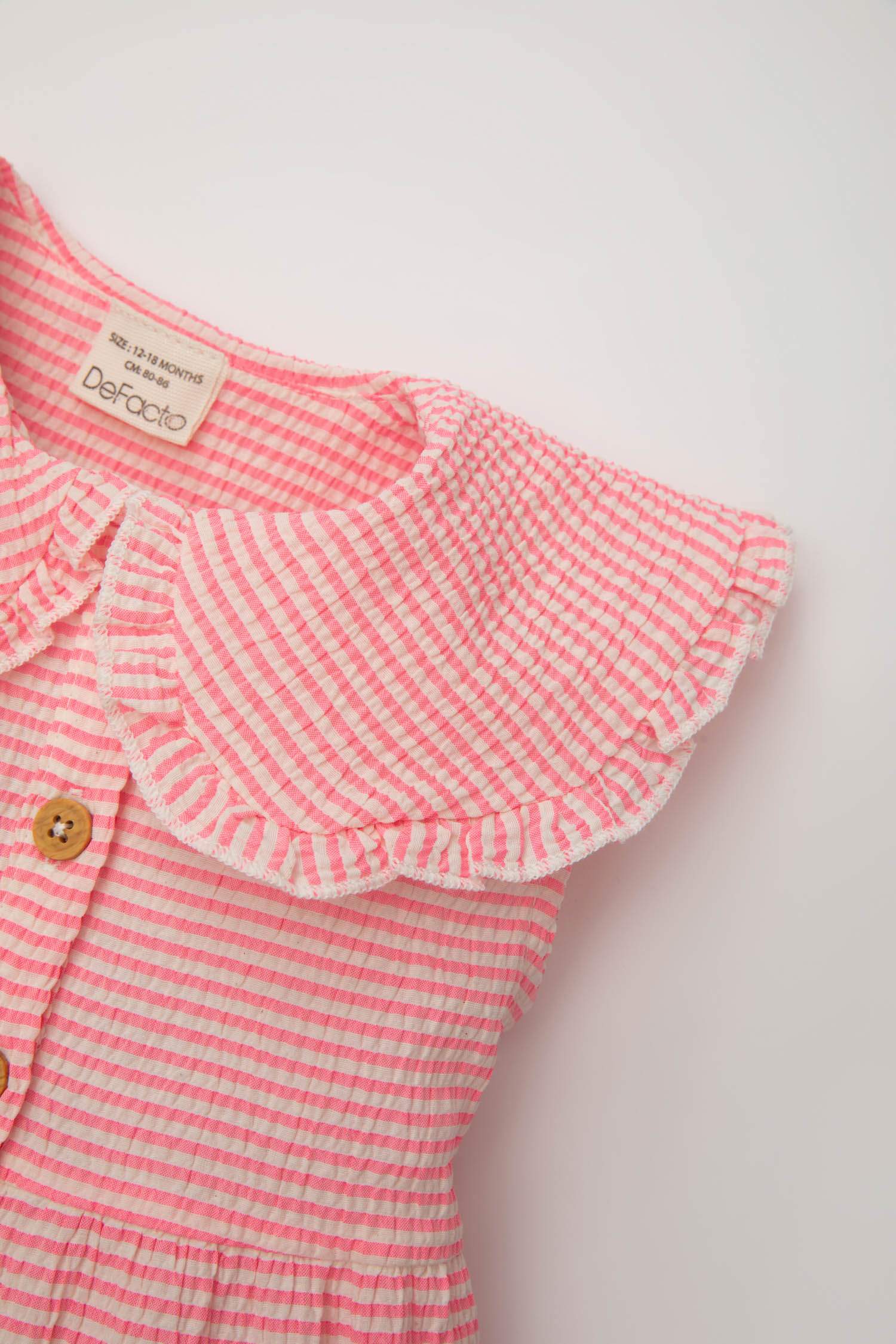 فستان بناتي مخطط بوبلين قصة عادية بدون ردن بياخة كبيرة