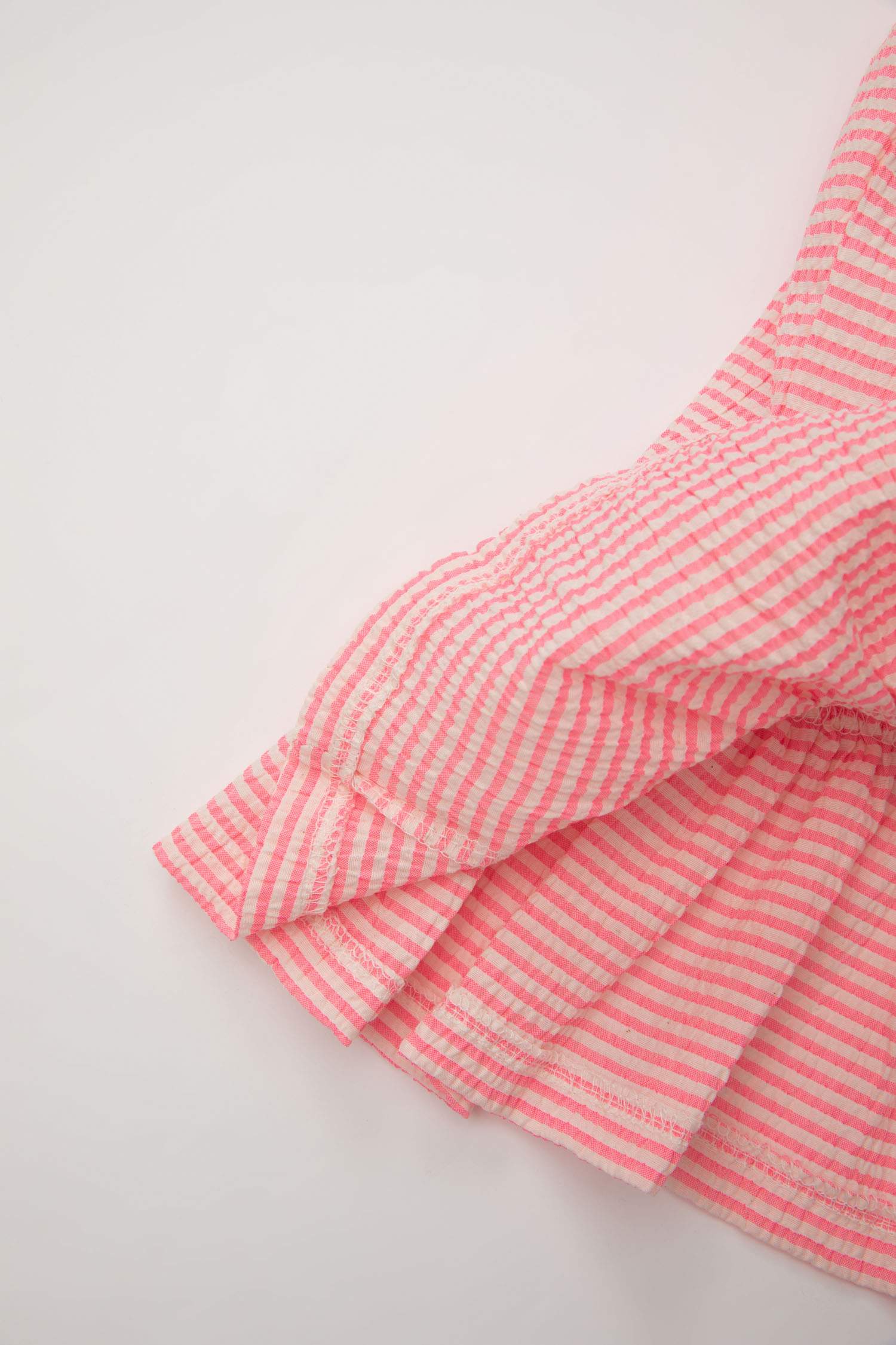 فستان بناتي مخطط بوبلين قصة عادية بدون ردن بياخة كبيرة