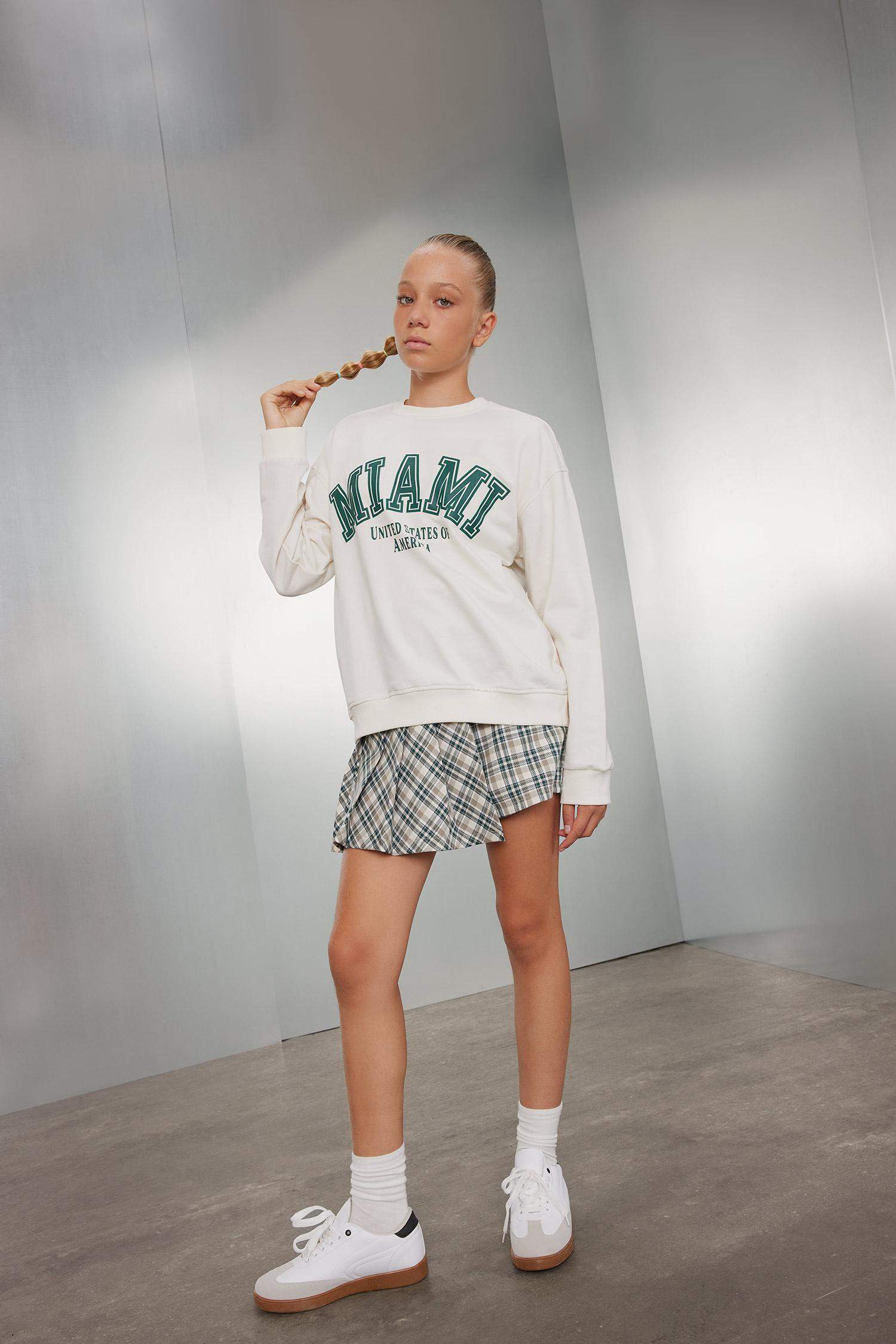 Kız Çocuk Okul Beli Lastikli Pileli Ekose Şort Etek