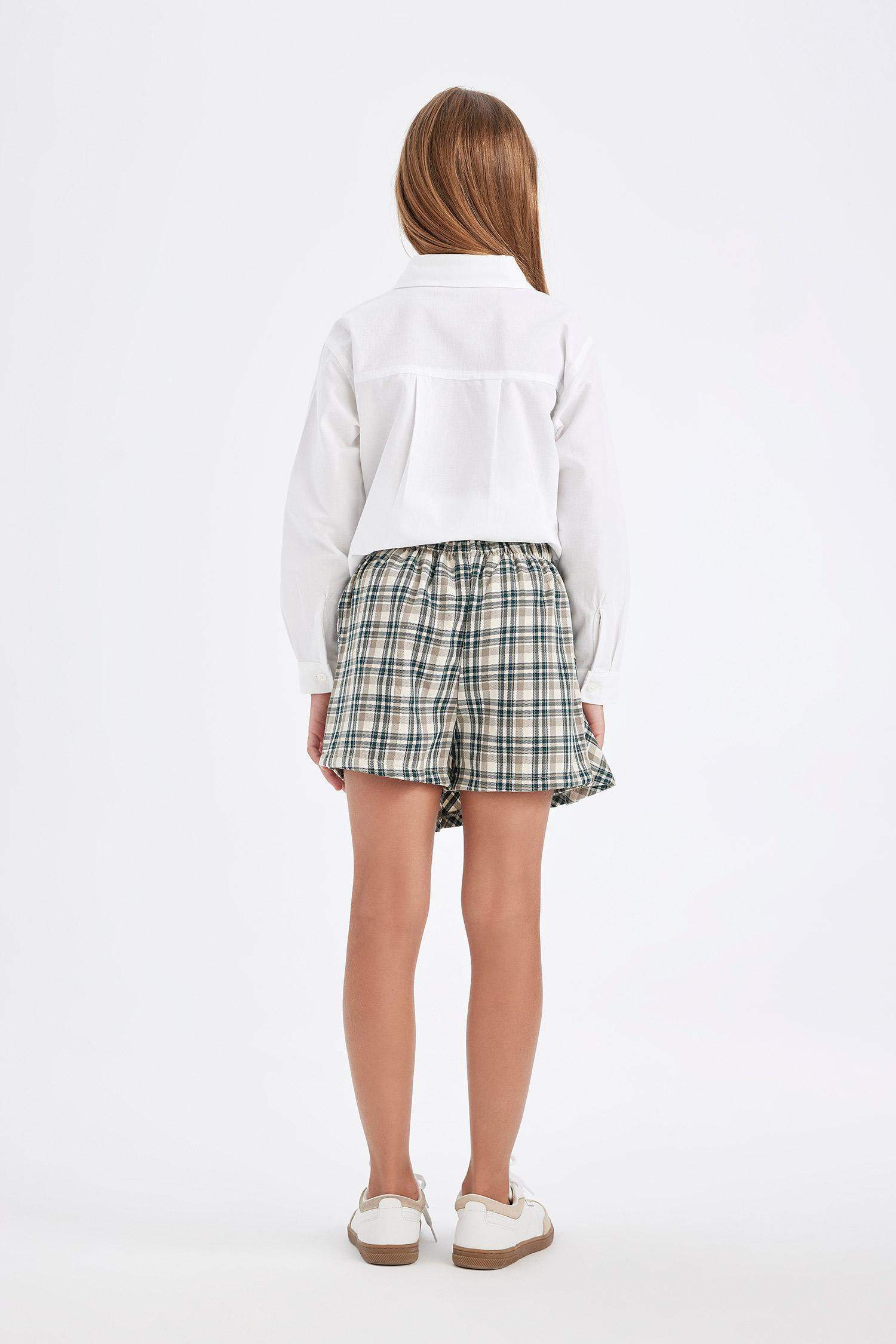 Kız Çocuk Okul Beli Lastikli Pileli Ekose Şort Etek