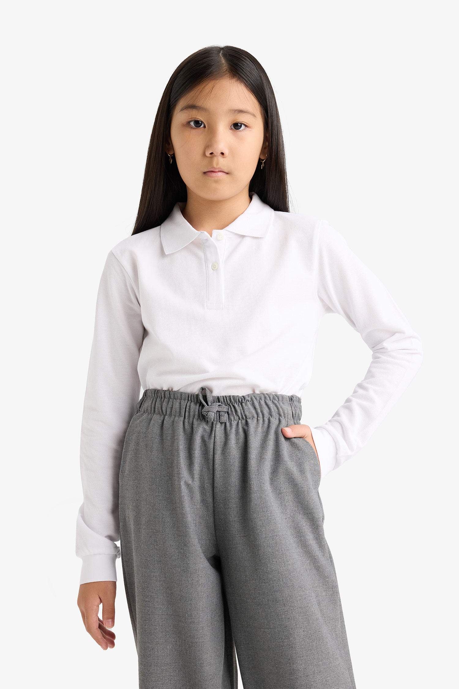 Kız Çocuk Okul Polo Yaka Basic Düz Pike 2'li Tişört