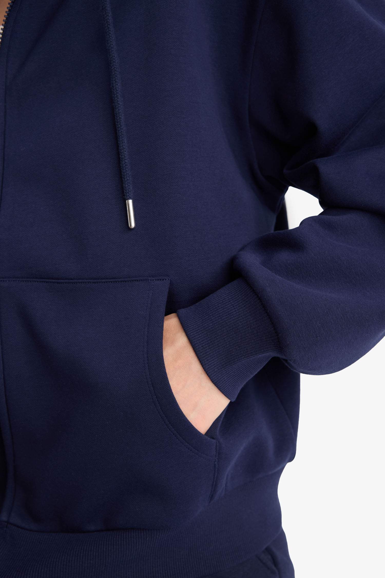 Relax Fit Hooded Basic Thick Fabric Cardigan