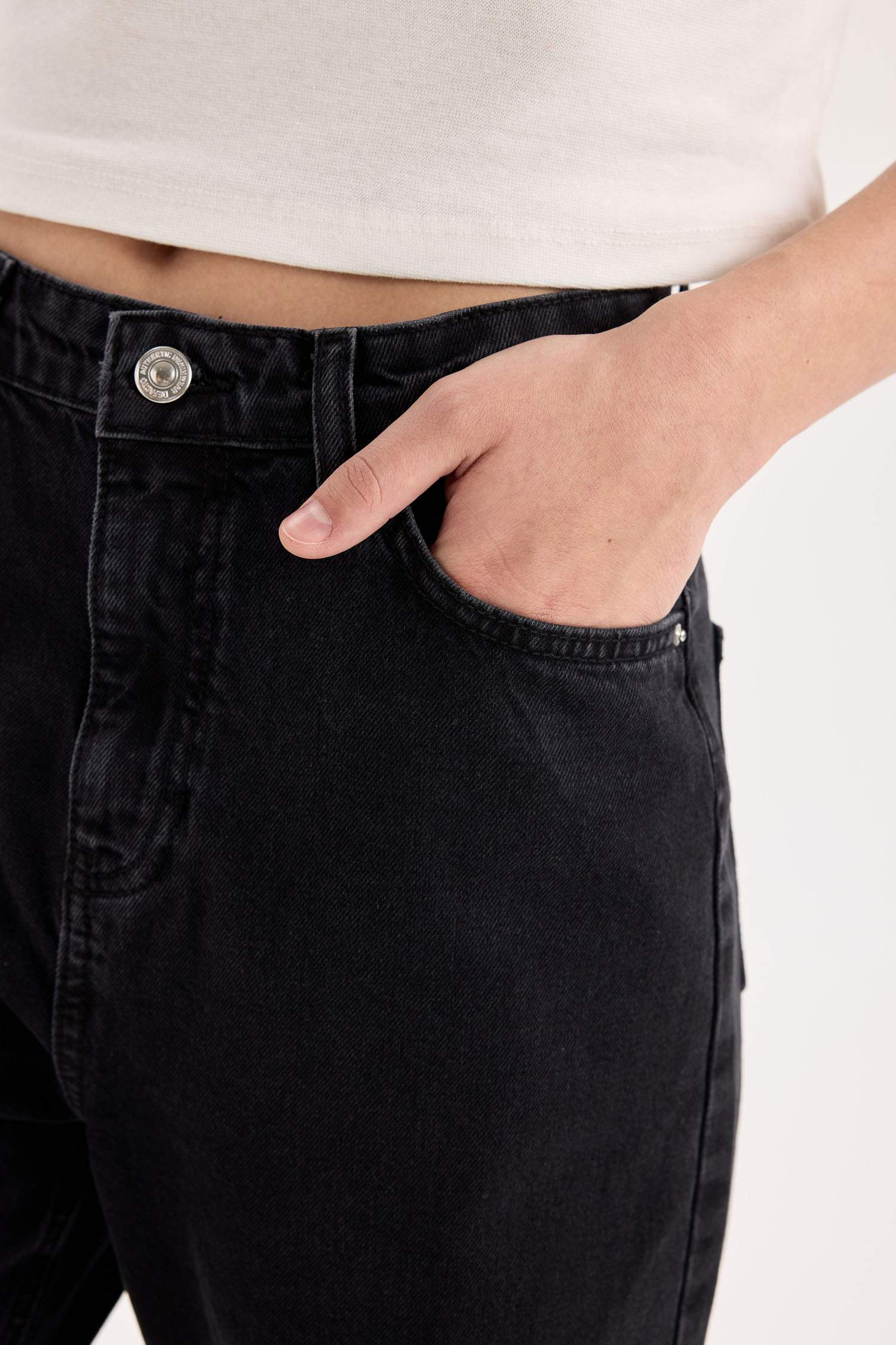 90's Wide Leg Yüksek Bel Düz Paça Jean Yıkamalı Pantolon