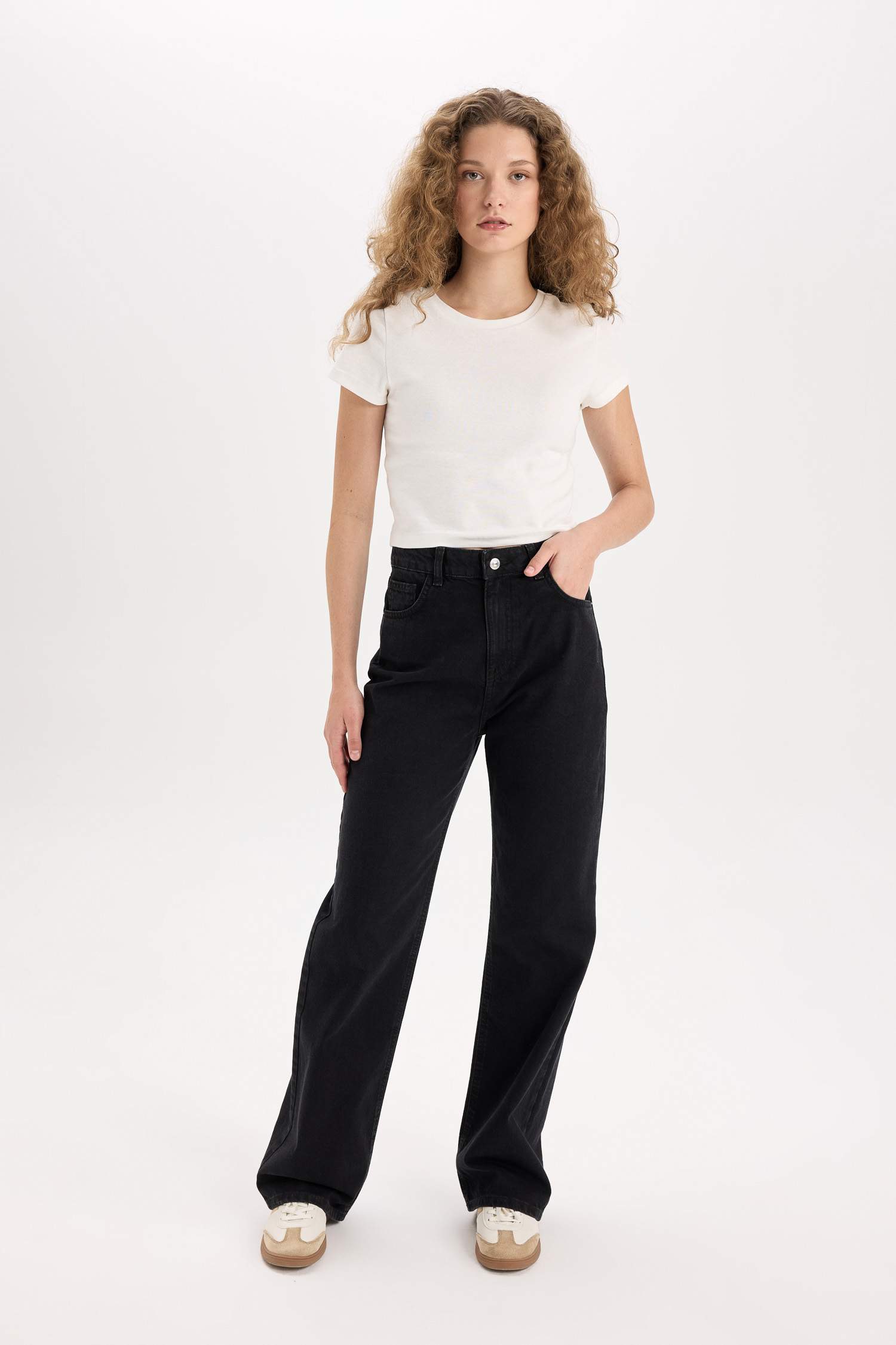 90's Wide Leg Yüksek Bel Standart Paça Uzun Jean Yıkamalı Pantolon