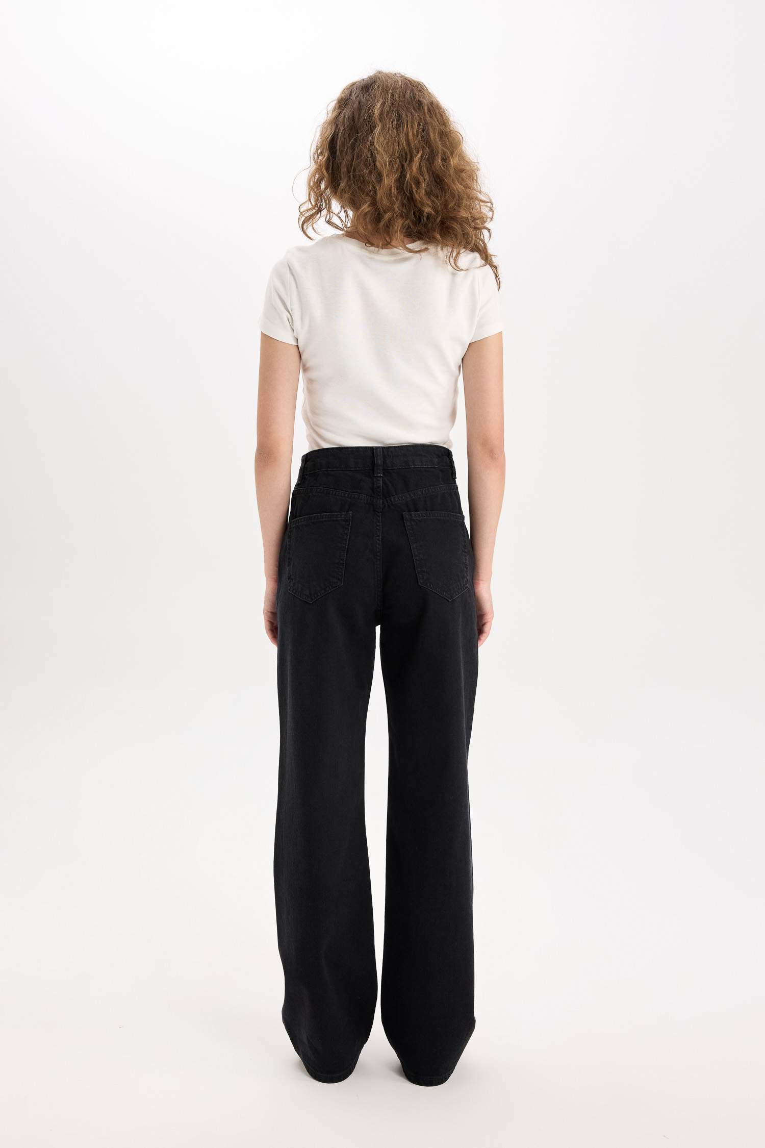 90's Wide Leg Yüksek Bel Standart Paça Uzun Jean Yıkamalı Pantolon