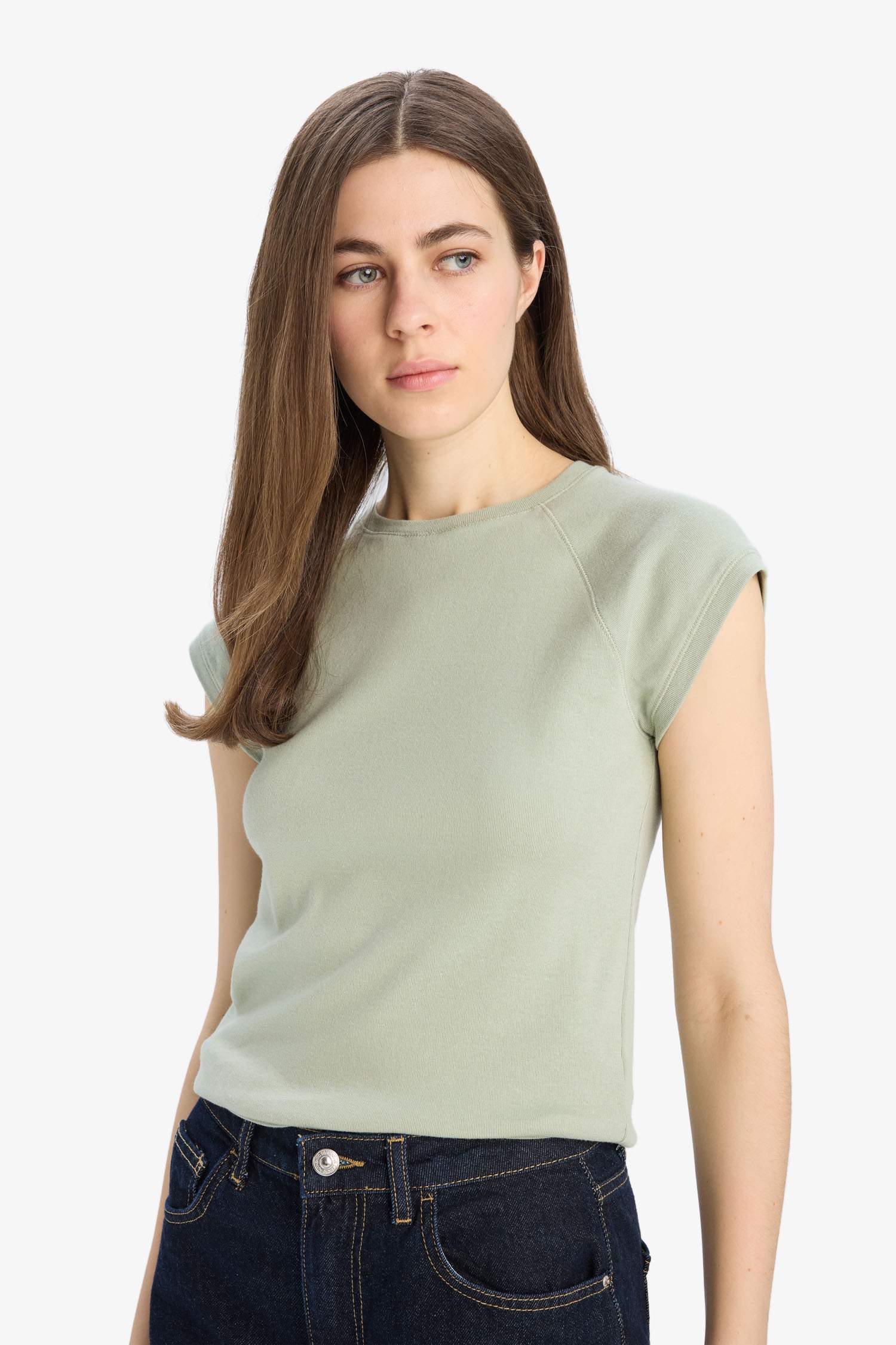 Slim Fit Dar Kesim Bisiklet Yaka Basic Düz Ribana Kısa Kollu Tişört