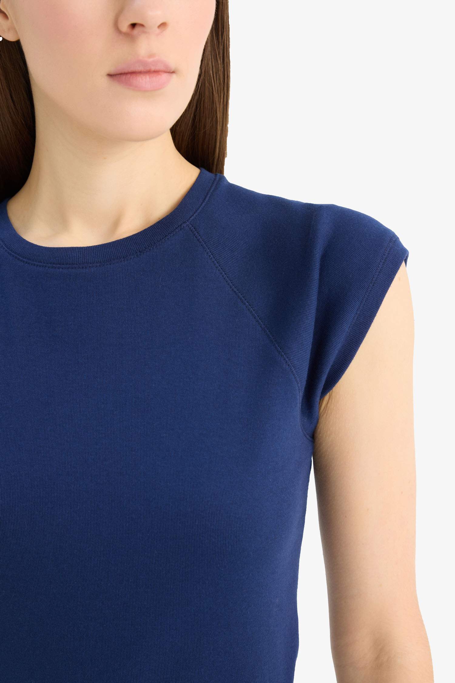 T-Shirt Slim en Ribana à Manches Courtes Col Rond