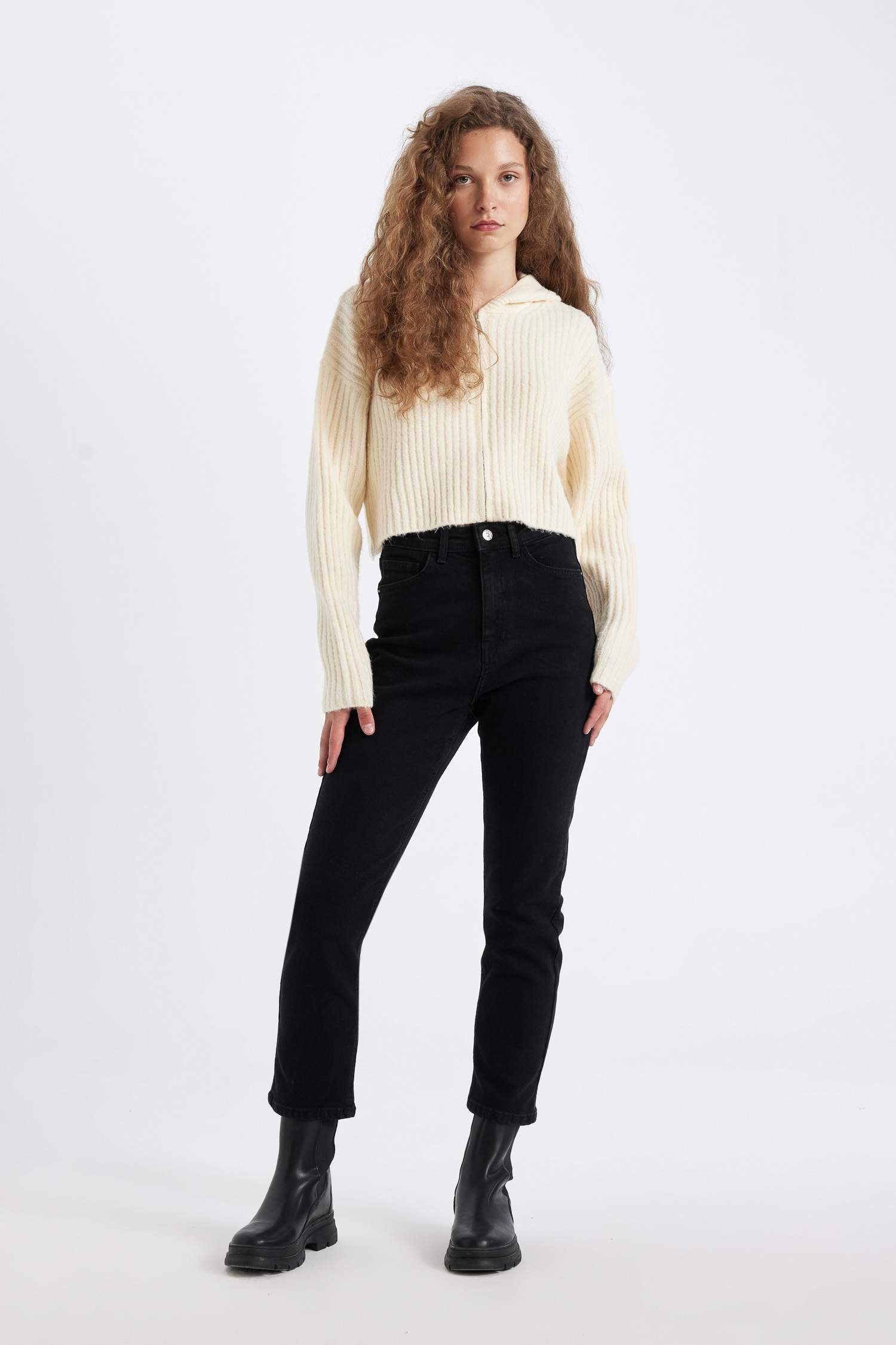 Regular Fit Kapüşonlu Fermuarlı Triko Hırka