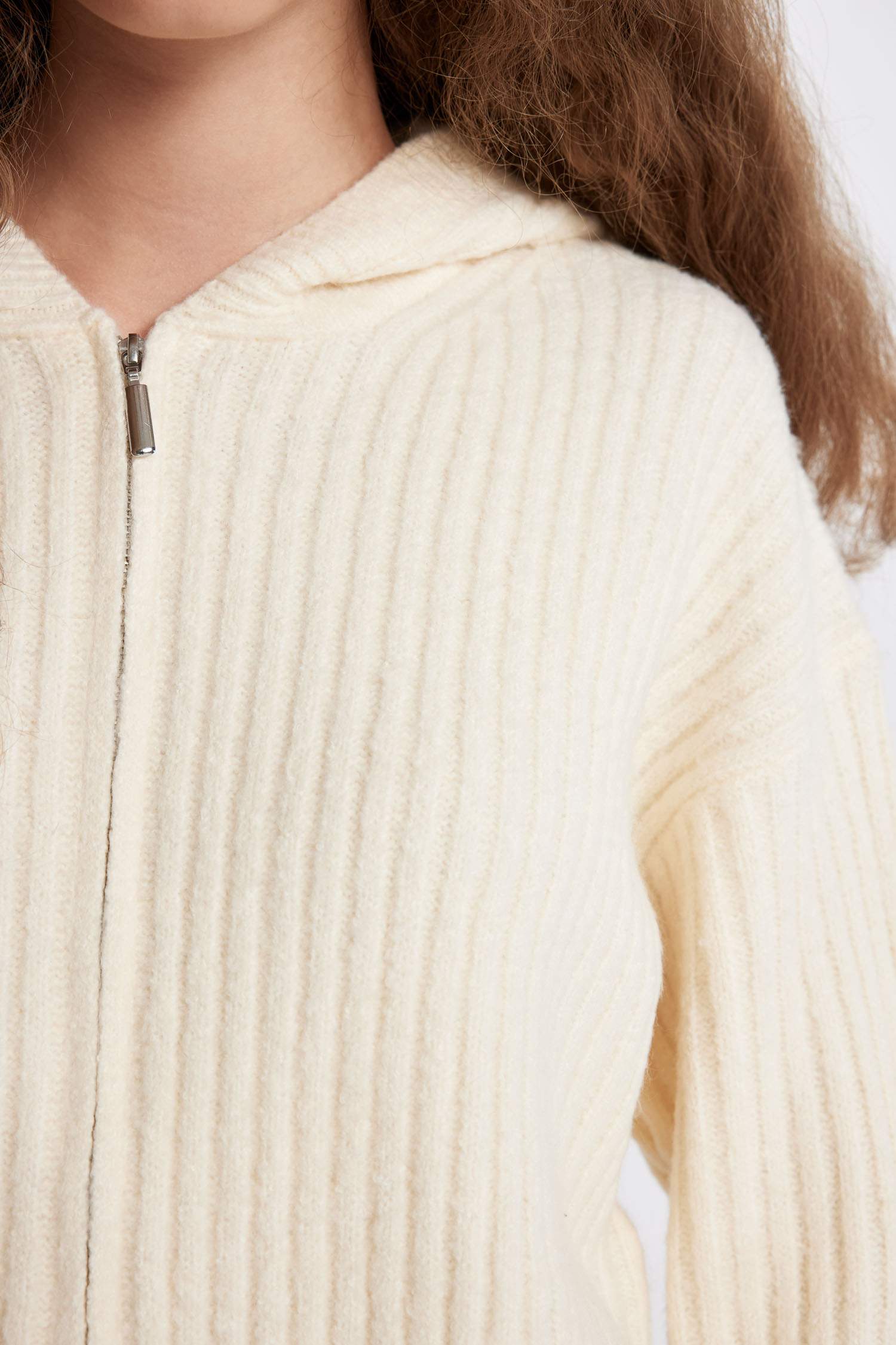 Regular Fit Kapüşonlu Fermuarlı Triko Hırka