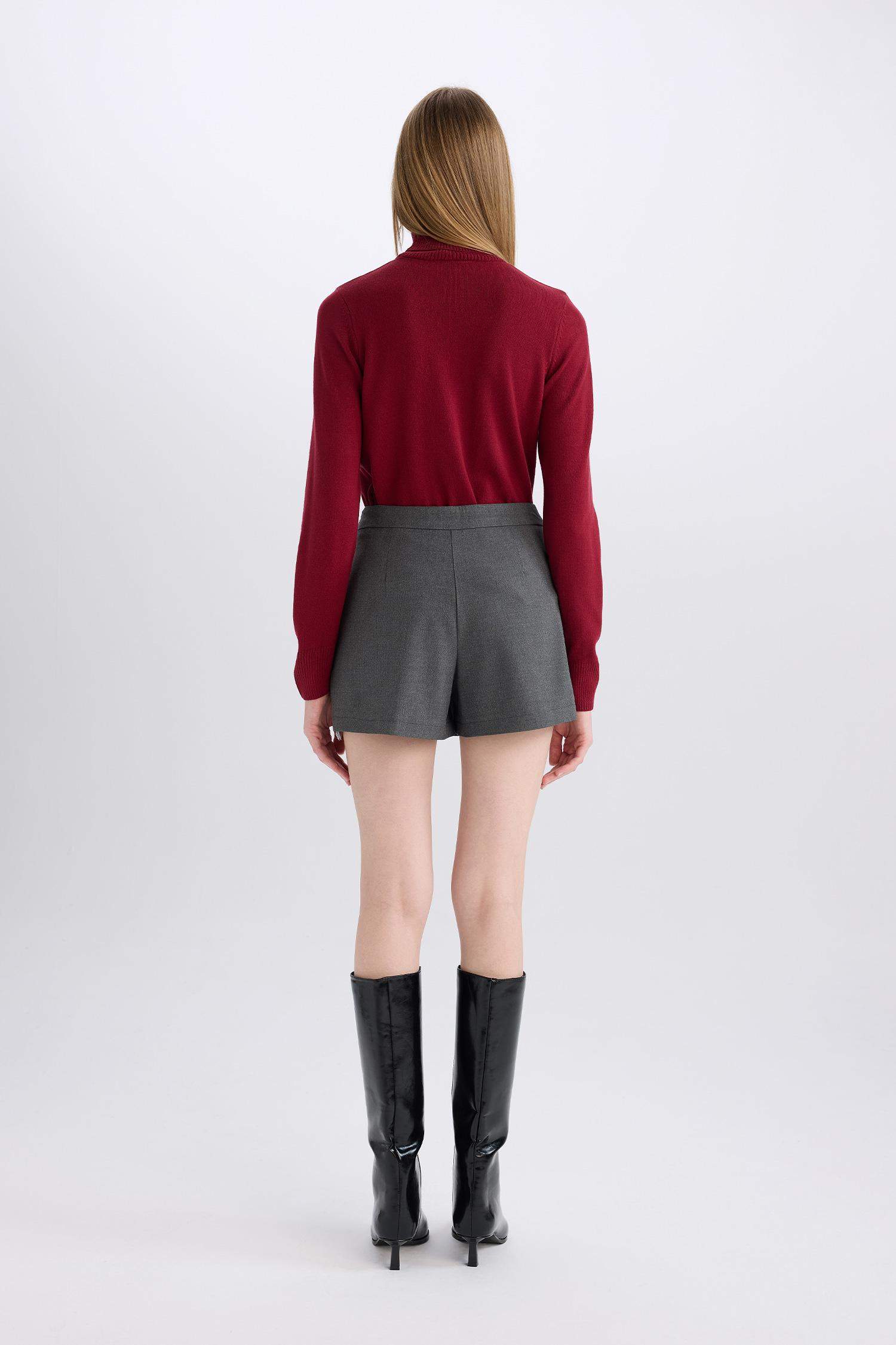 Yüksek Bel Pileli Casual Klasik Şort Etek