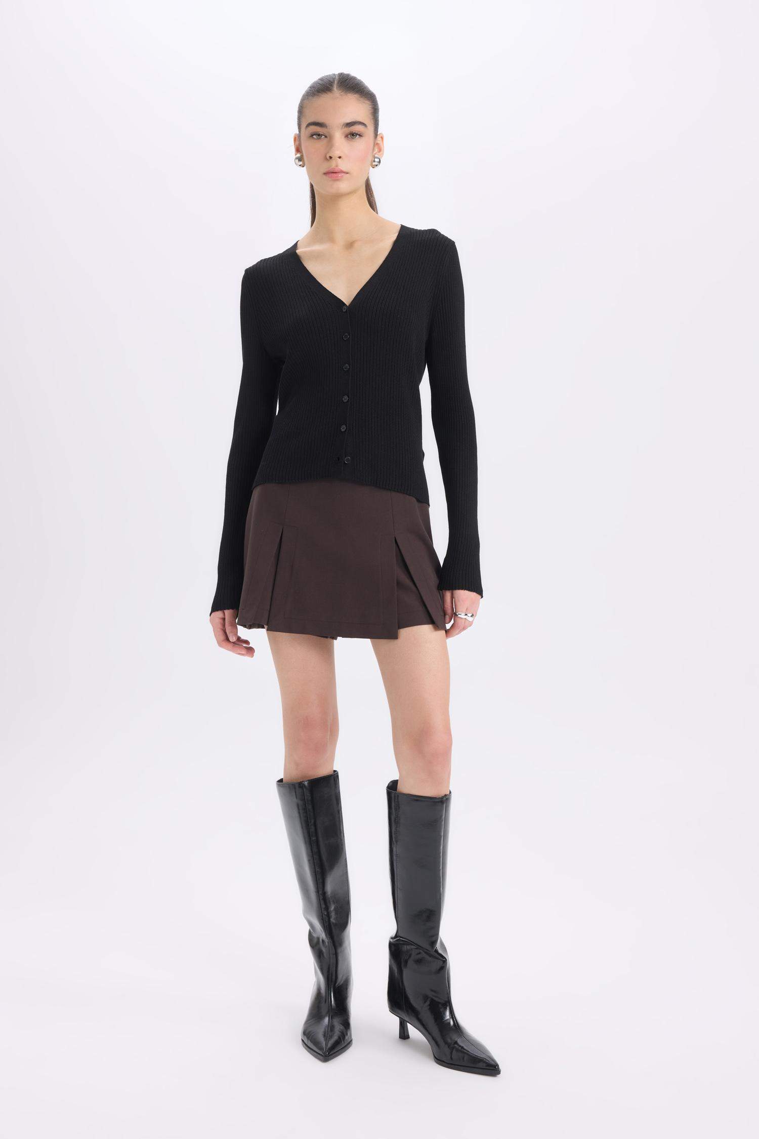 Yüksek Bel Pileli Casual Klasik Şort Etek