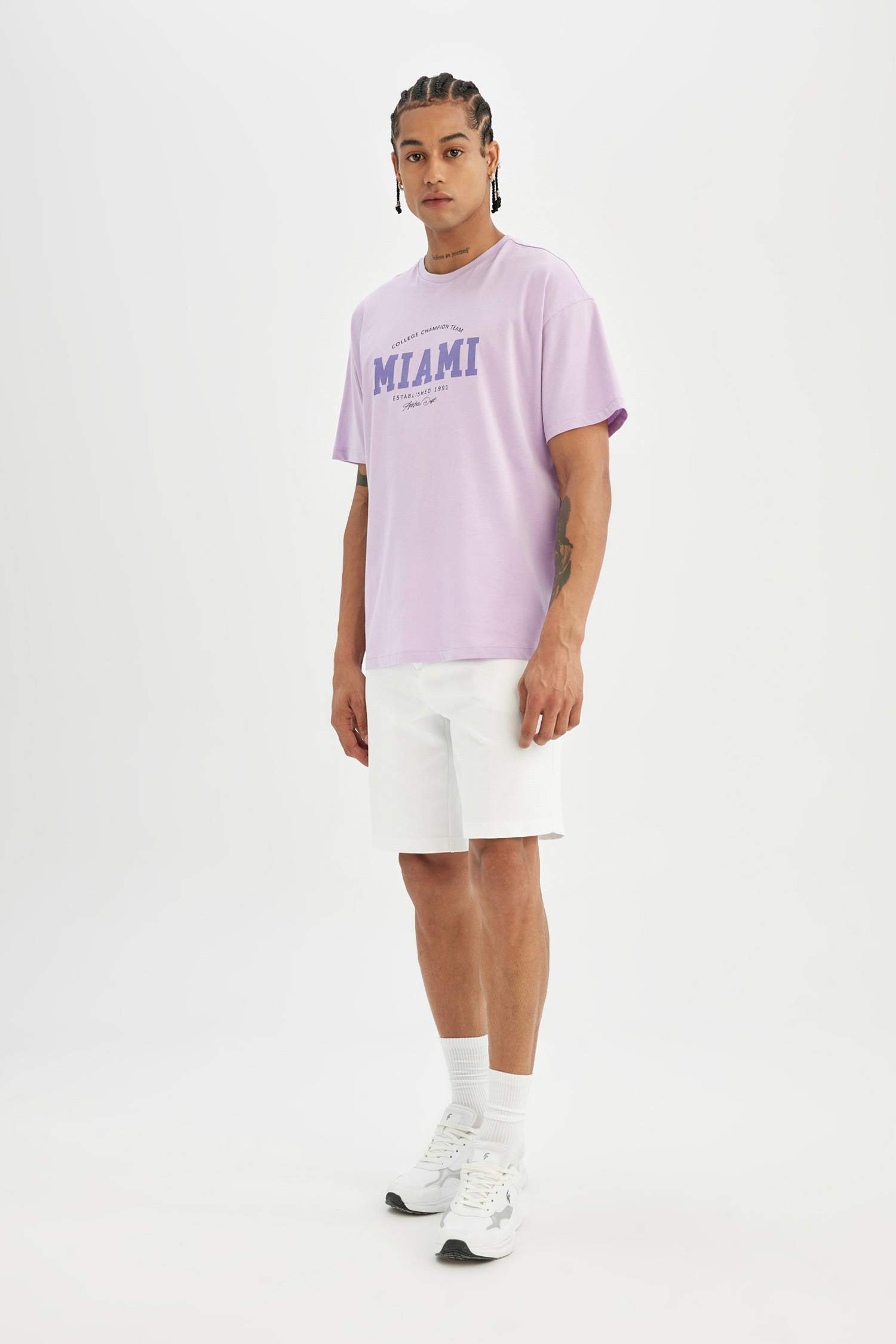 DeFactoFit Oversize Fit Crew Neck Slogan Printed Sports T-Shirt