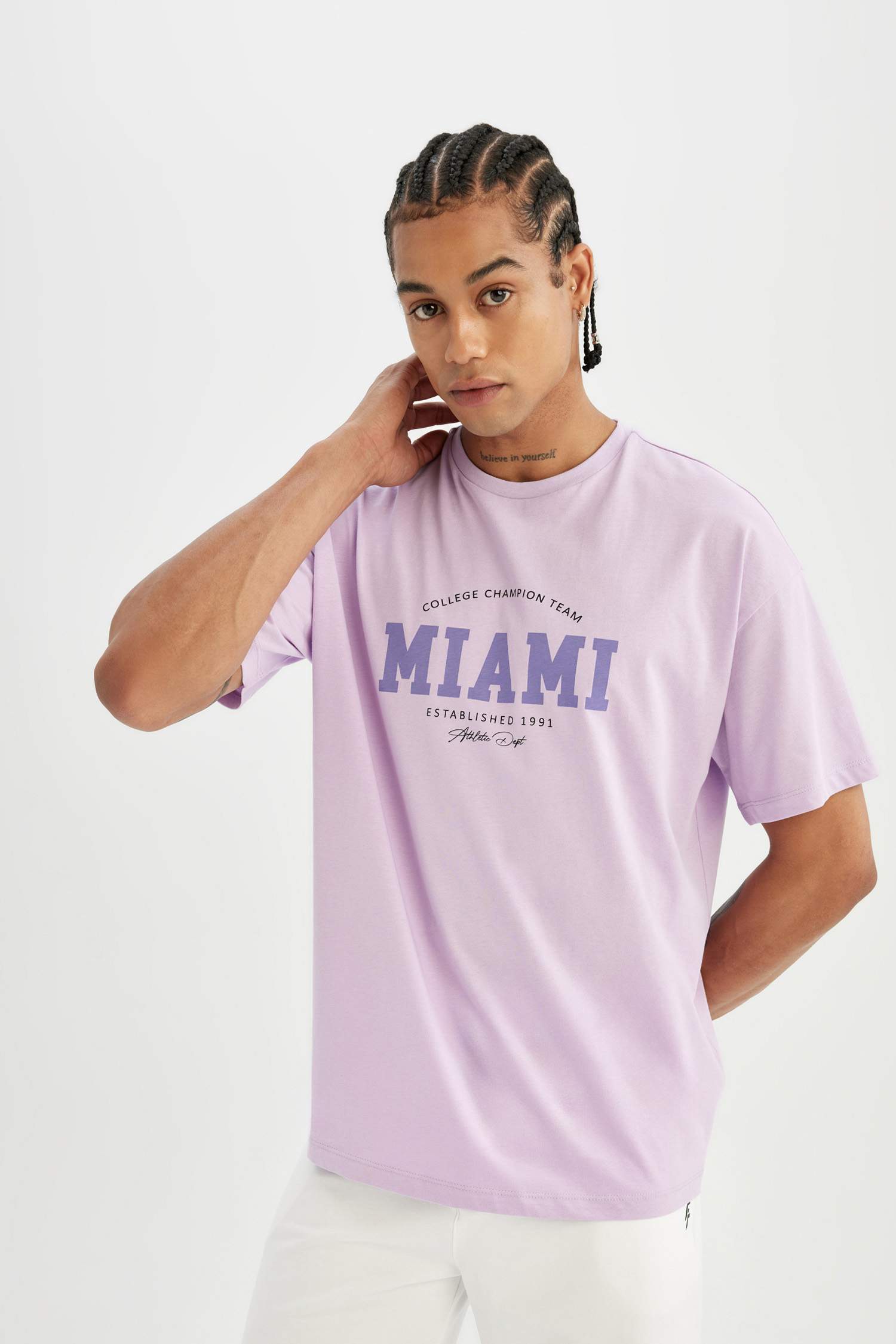 DeFactoFit Oversize Fit Crew Neck Slogan Printed Sports T-Shirt