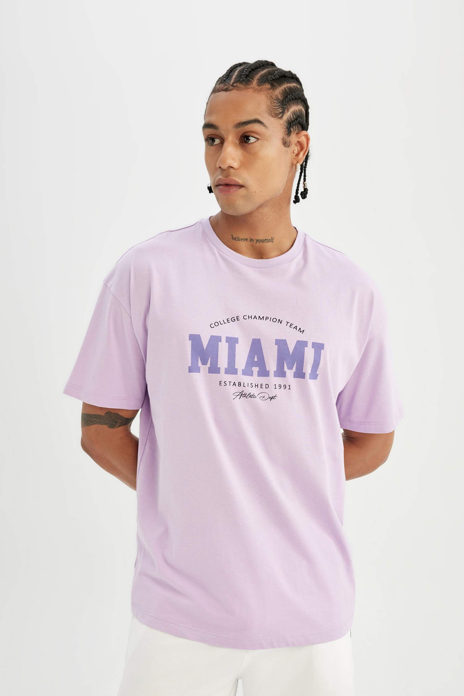 DeFactoFit Oversize Fit Crew Neck Slogan Printed Sports T-Shirt