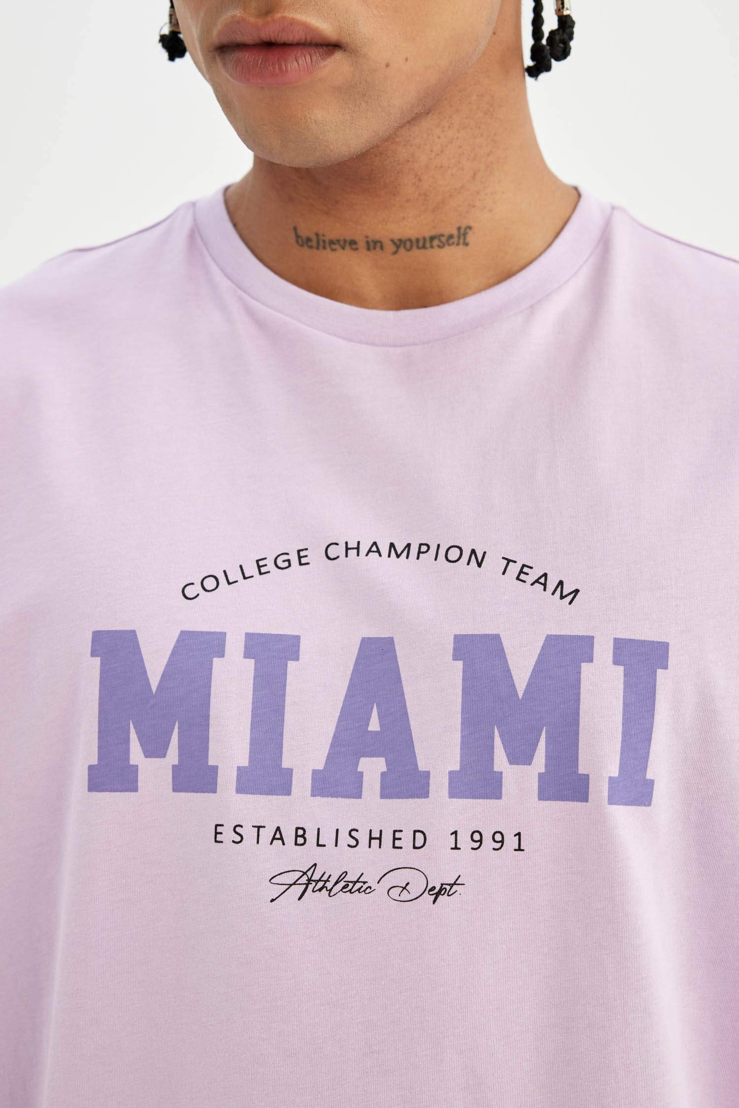 DeFactoFit Oversize Fit Crew Neck Slogan Printed Sports T-Shirt