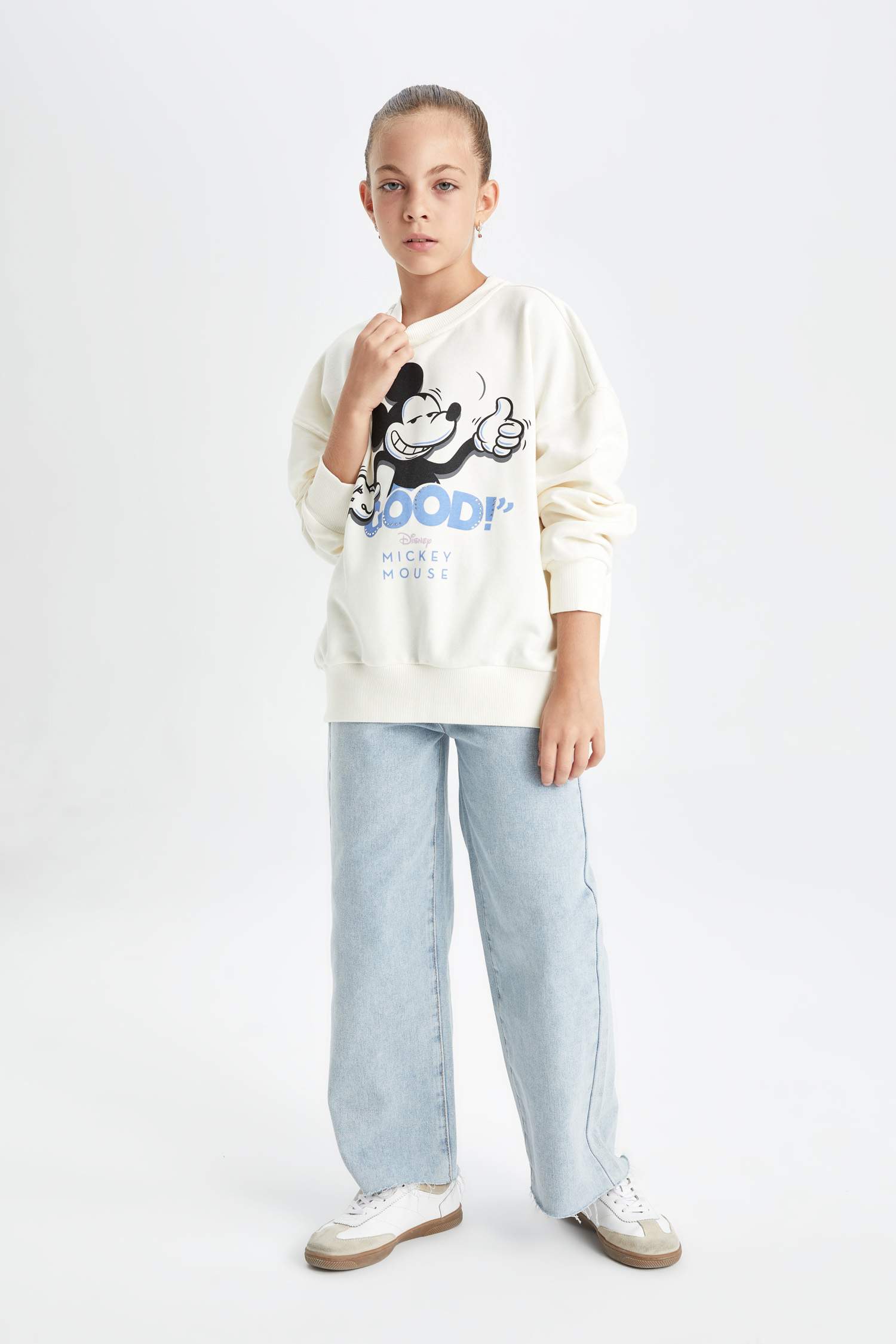 Kız Çocuk Disney Mickey & Minnie Oversize Geniş Kalıp Bisiklet Yaka Sweatshirt