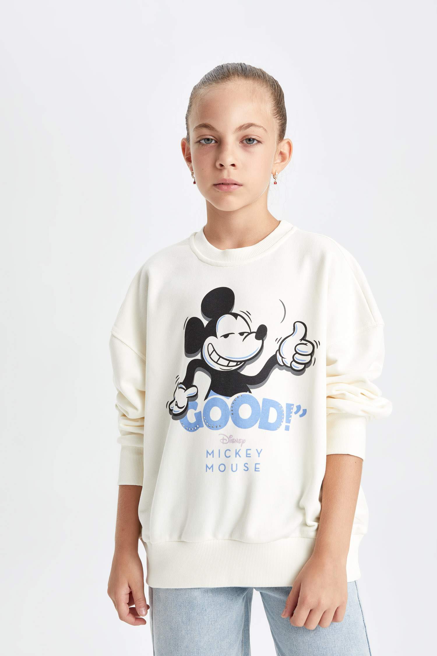Kız Çocuk Disney Mickey & Minnie Oversize Geniş Kalıp Bisiklet Yaka Sweatshirt