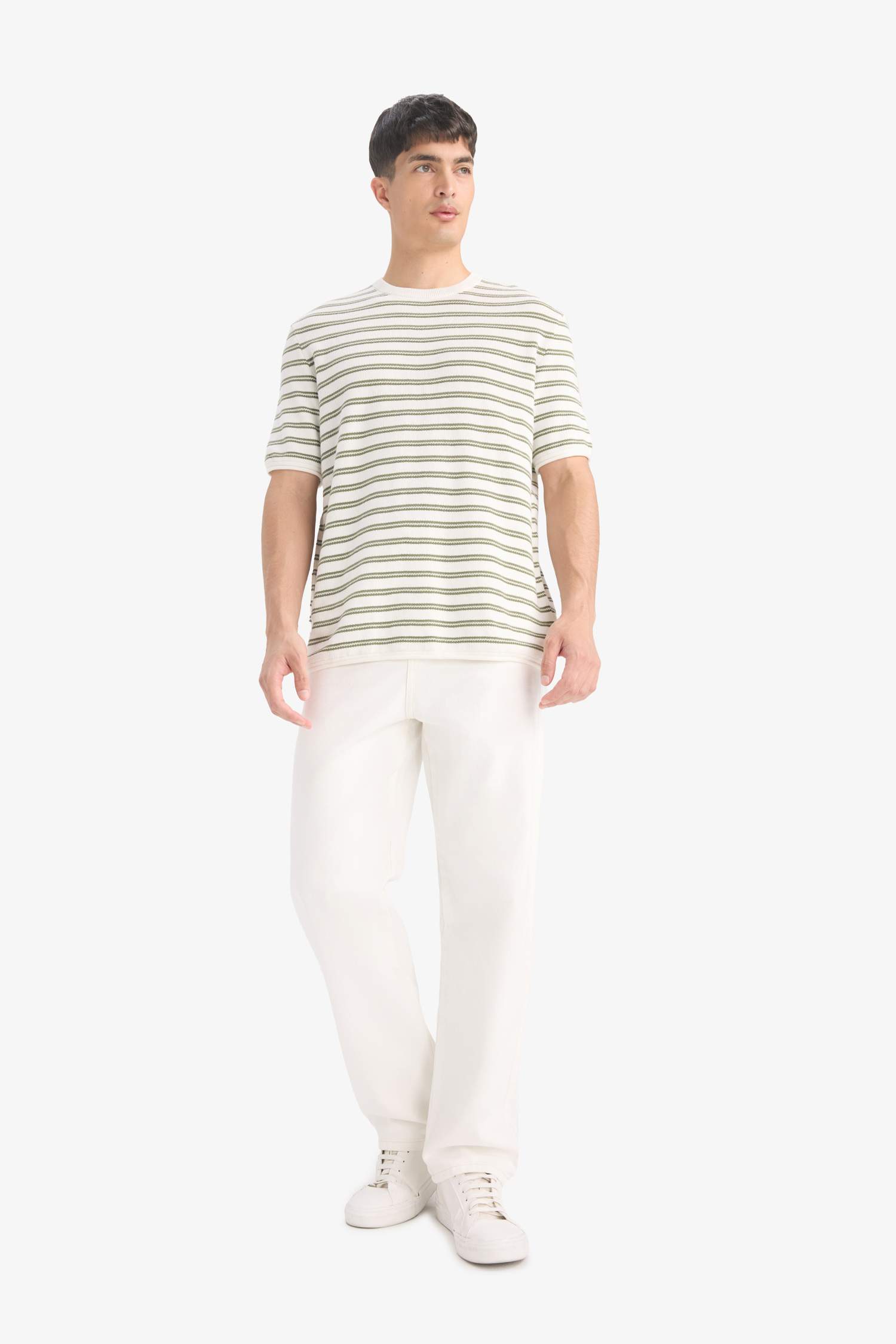 Relax Fit Crew Neck Striped Cotton T-Shirt