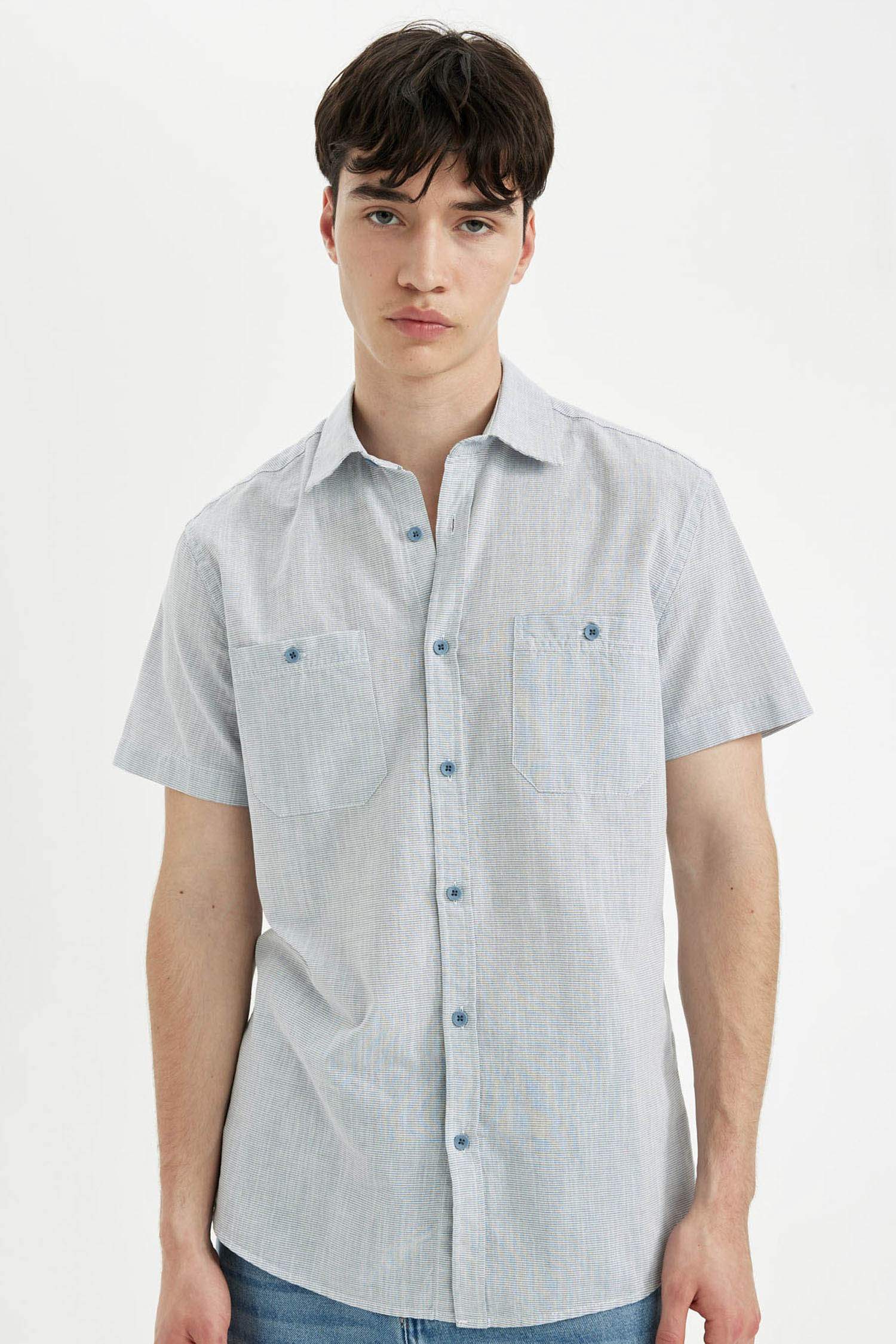 Slim Fit Cotton Short Sleeve Striped Shirt