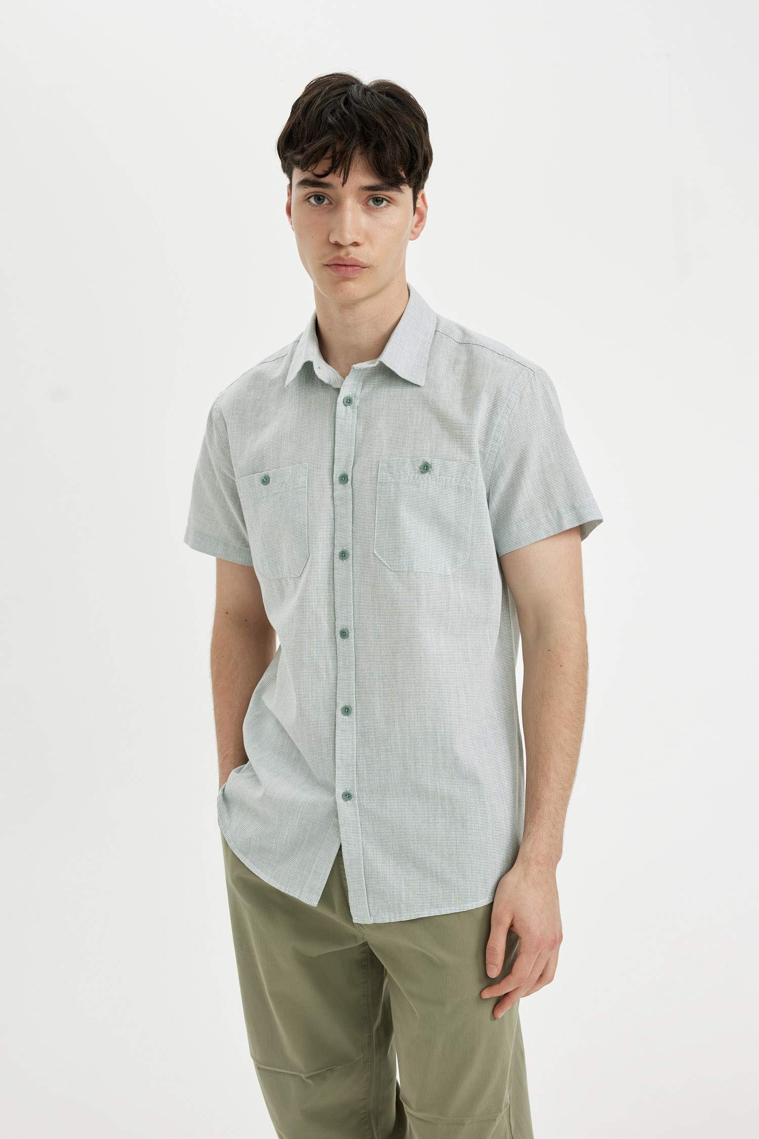 Slim Fit Striped Cotton Short Sleeve Shirt