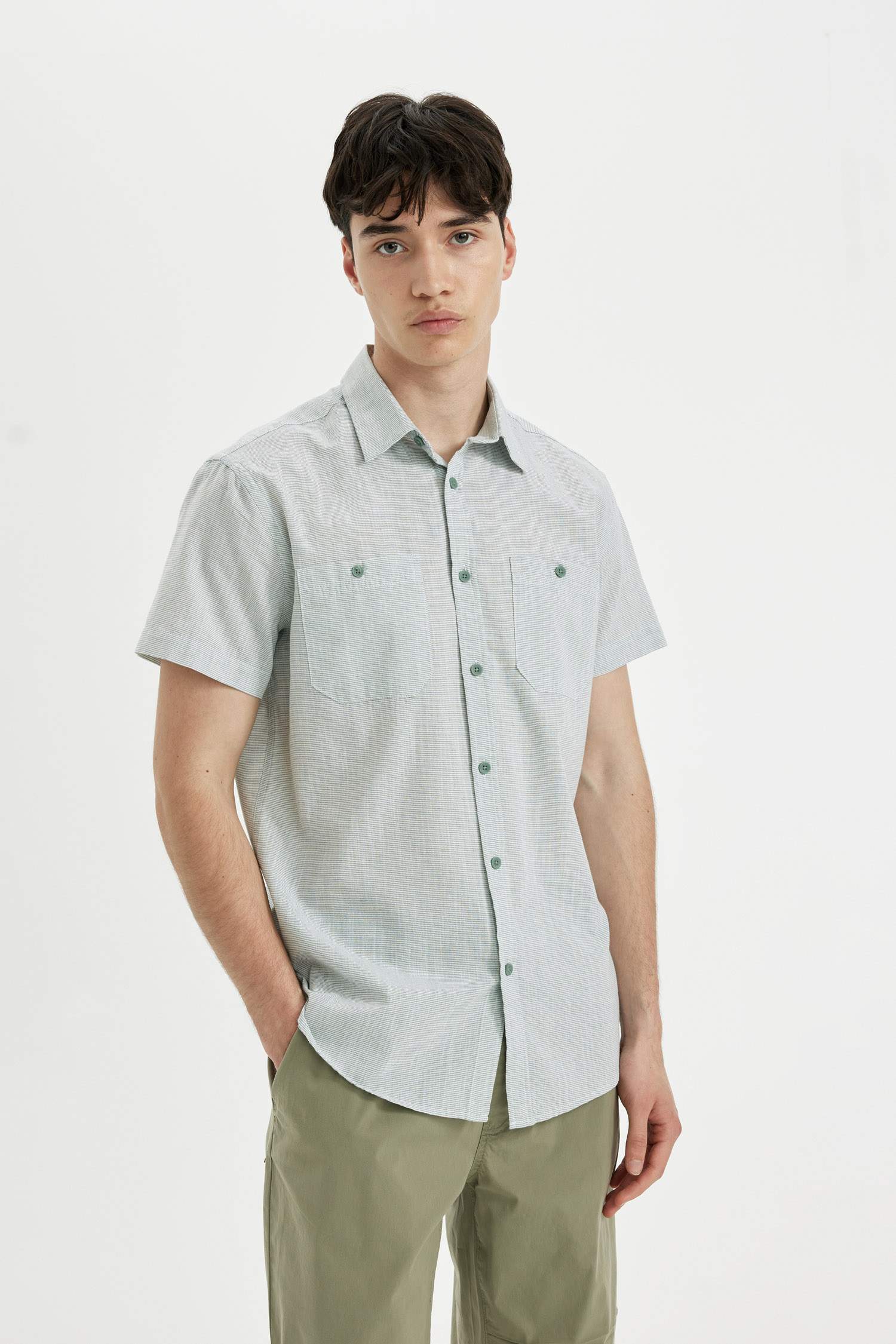 Slim Fit Striped Cotton Short Sleeve Shirt