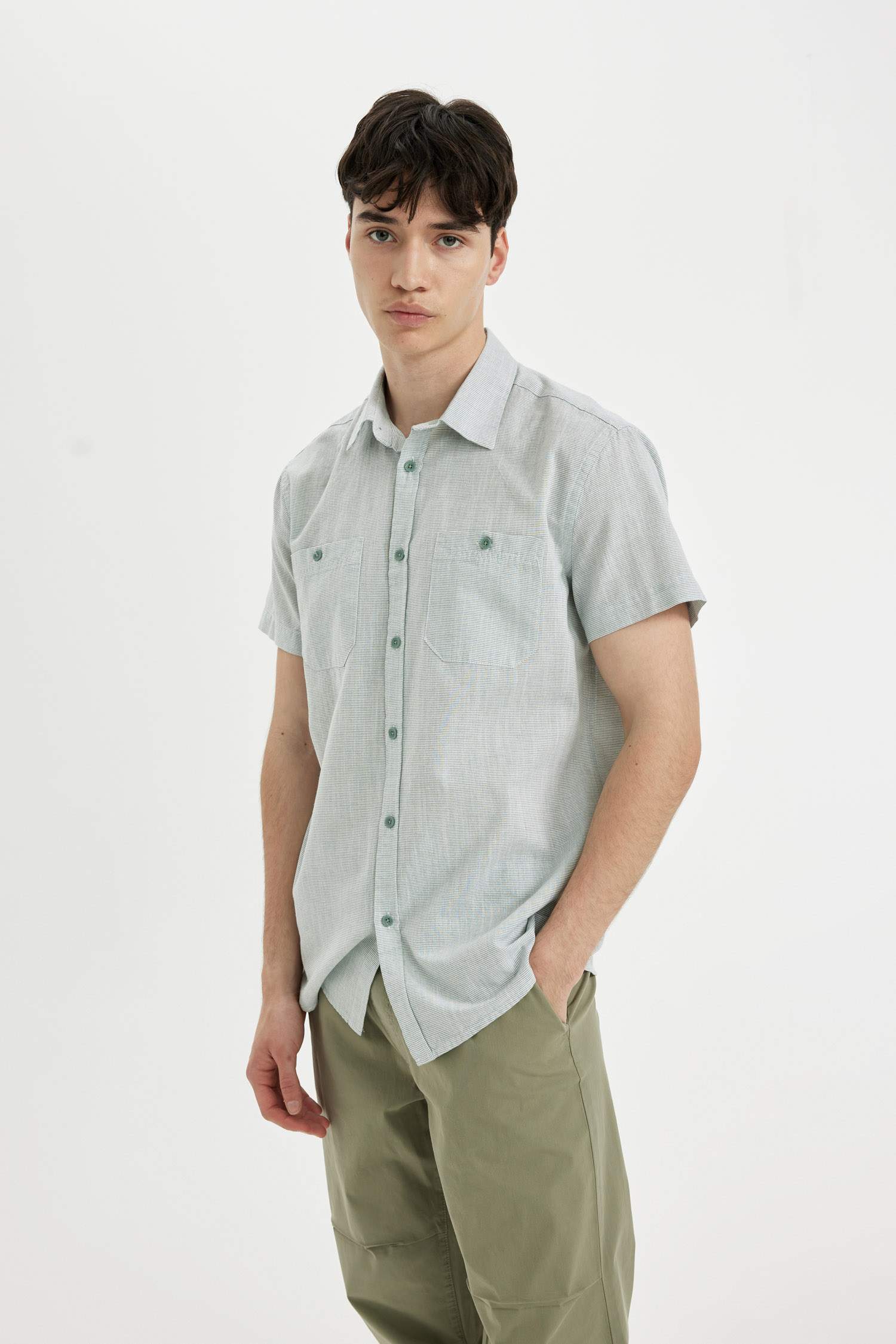 Slim Fit Striped Cotton Short Sleeve Shirt
