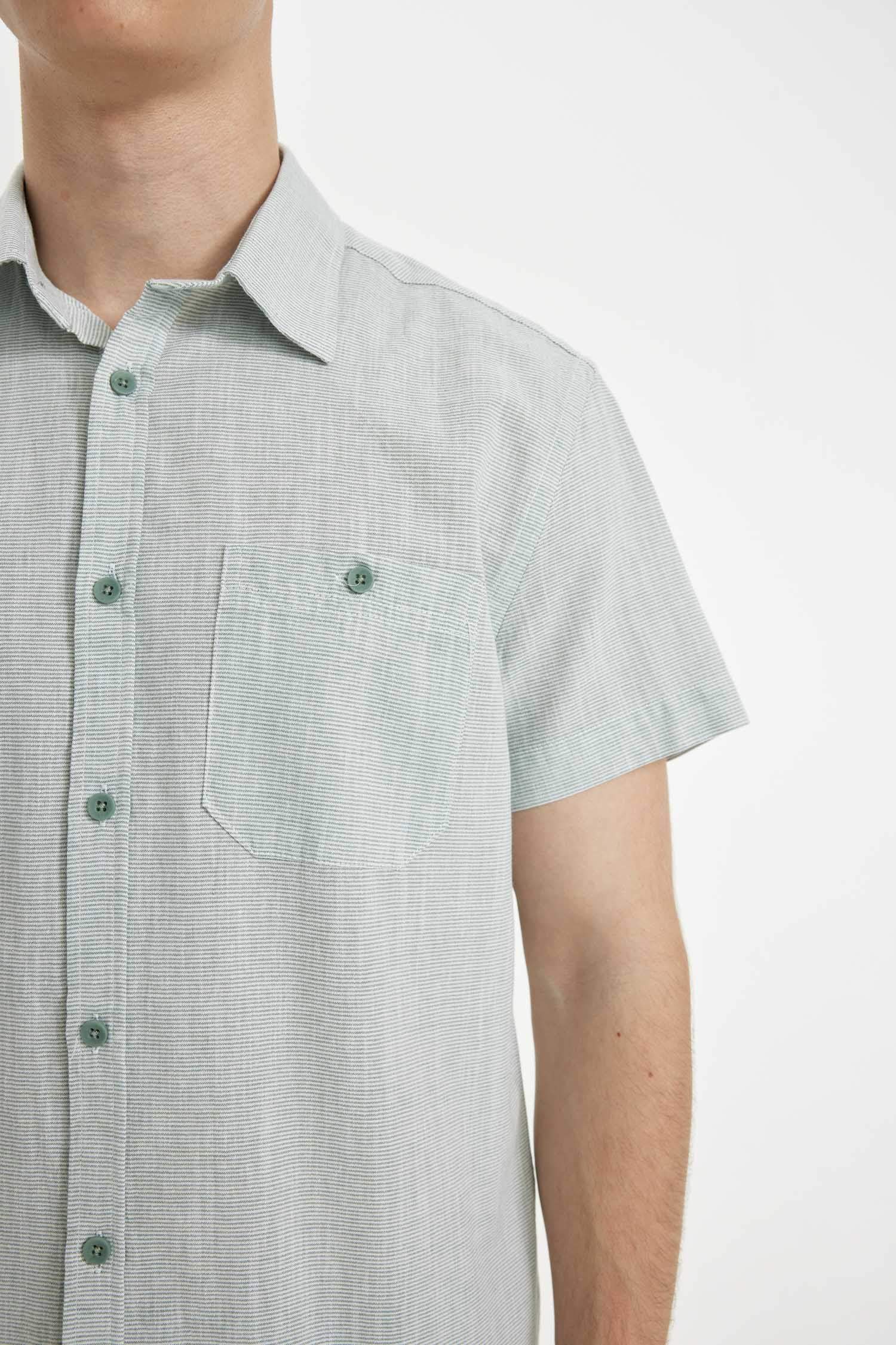 Slim Fit Striped Cotton Short Sleeve Shirt