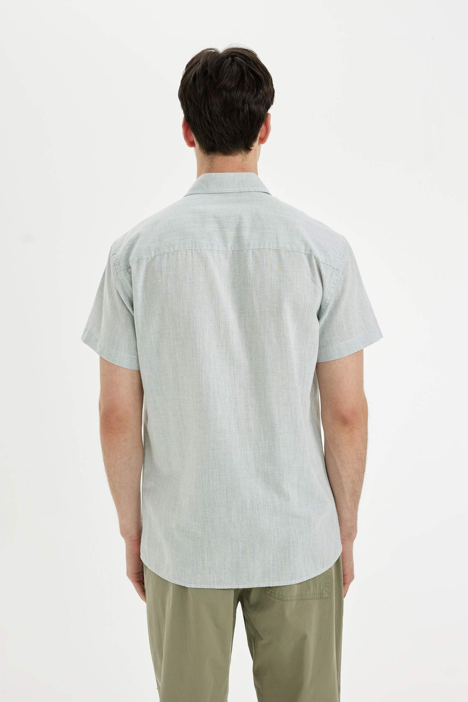 Slim Fit Striped Cotton Short Sleeve Shirt