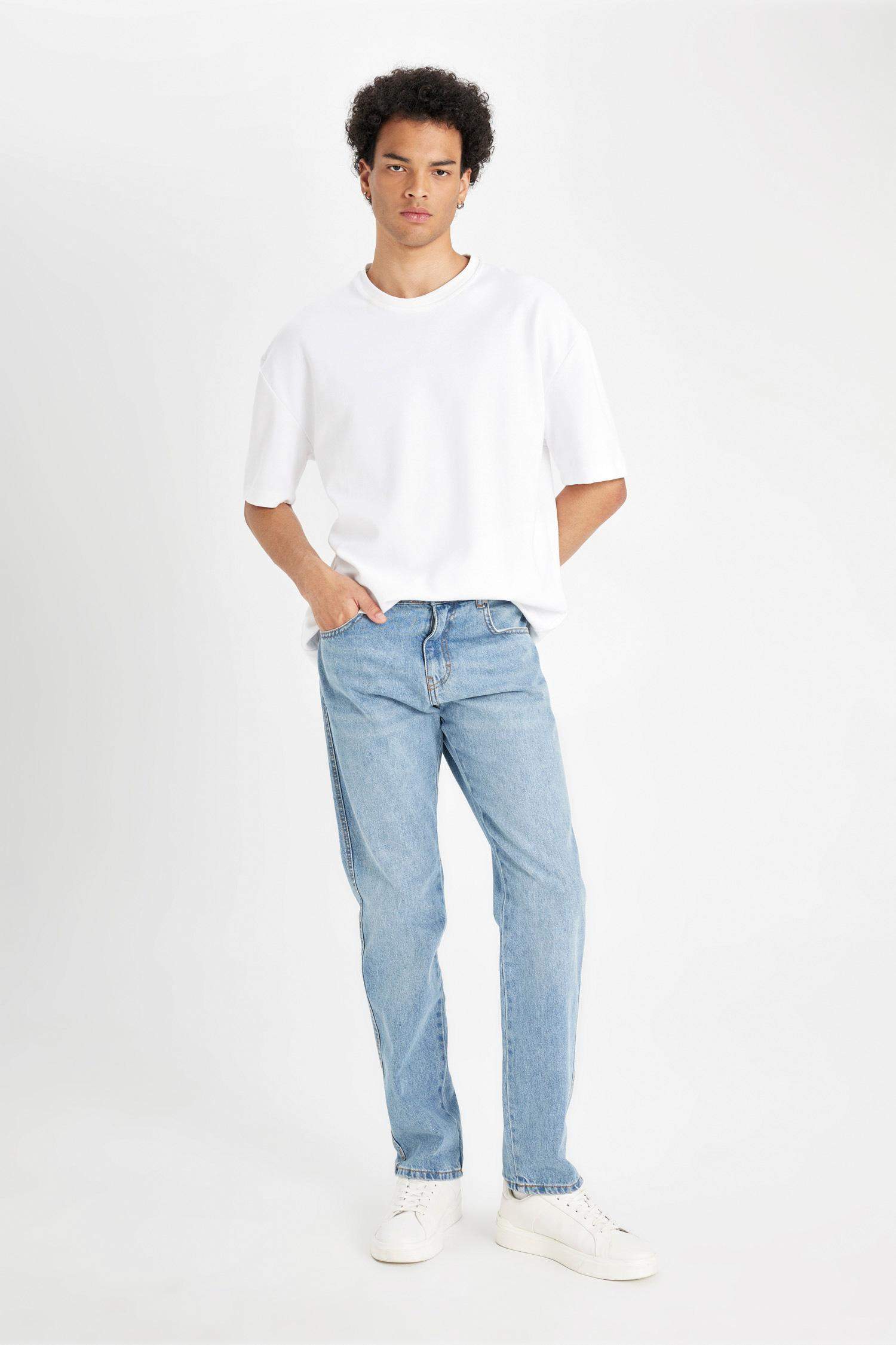 %100 Pamuk Straight Fit Normal Kalıp Normal Bel Boru Paça Jean Pantolon