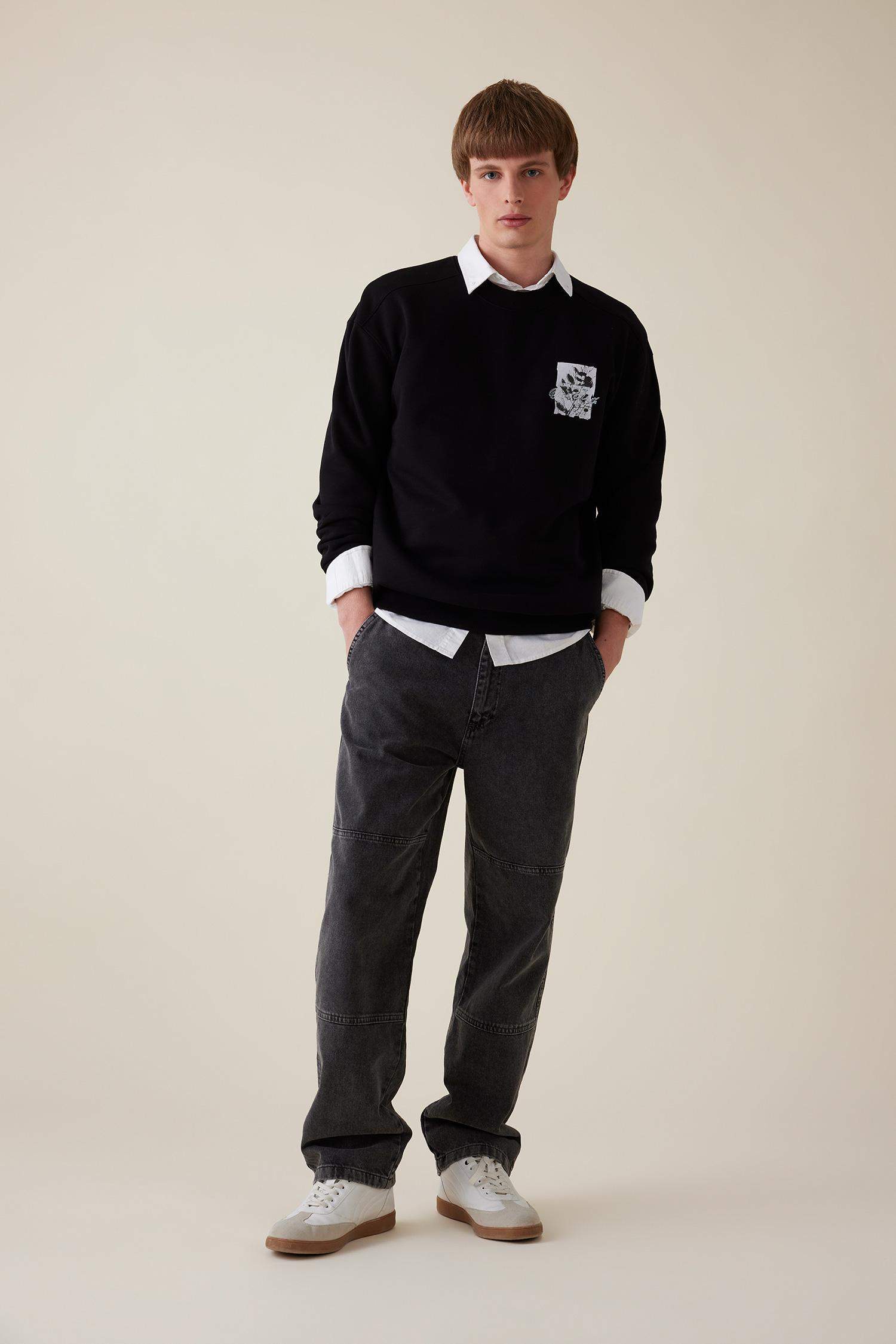 سروال جينز واسع برجل واسع قصة مستقيمة