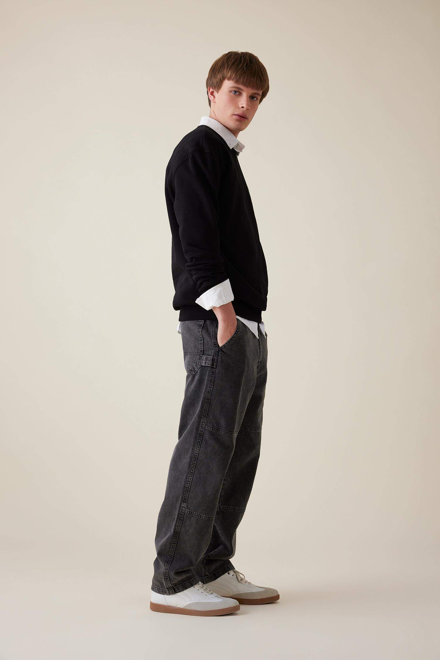 سروال جينز واسع برجل واسع قصة مستقيمة