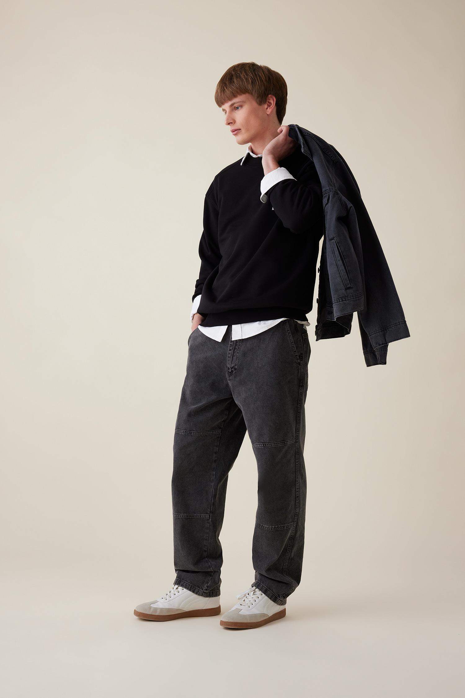 سروال جينز واسع برجل واسع قصة مستقيمة