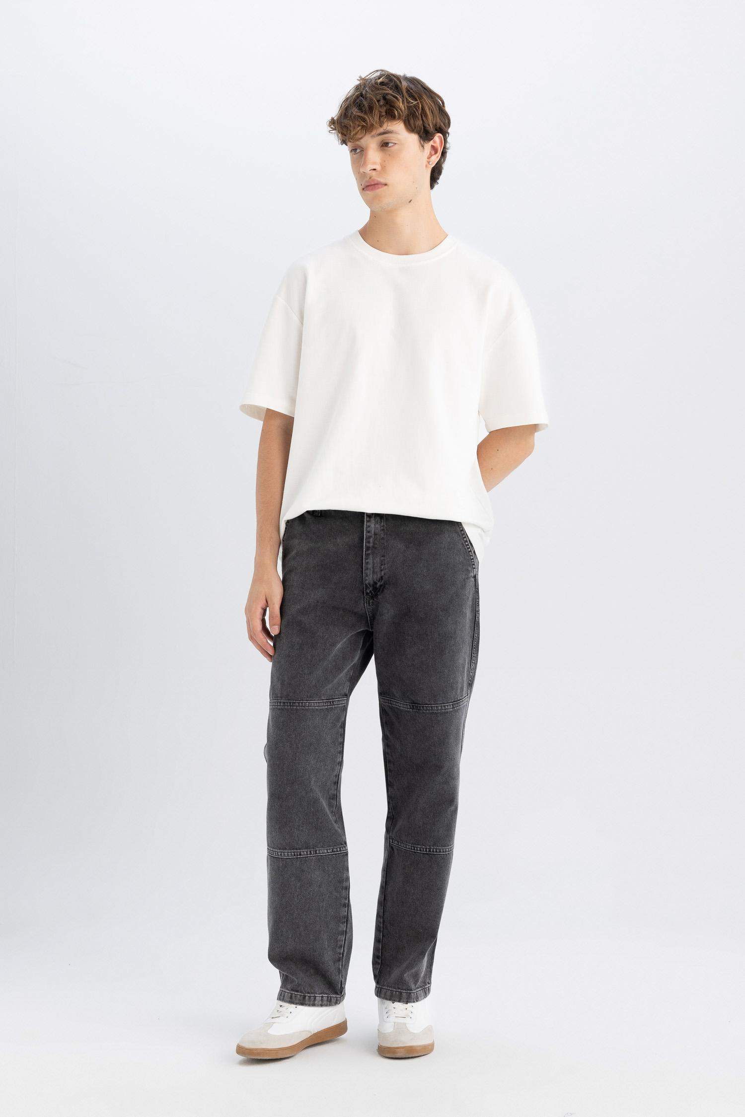 سروال جينز واسع برجل واسع قصة مستقيمة