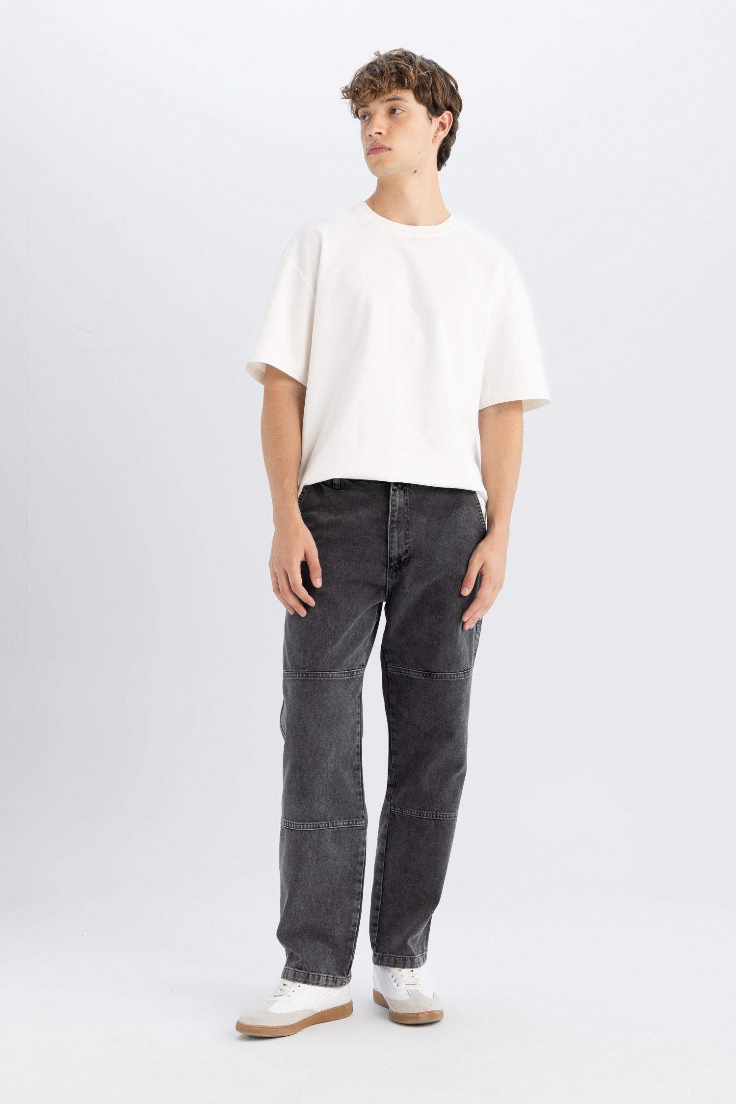 سروال جينز واسع برجل واسع قصة مستقيمة