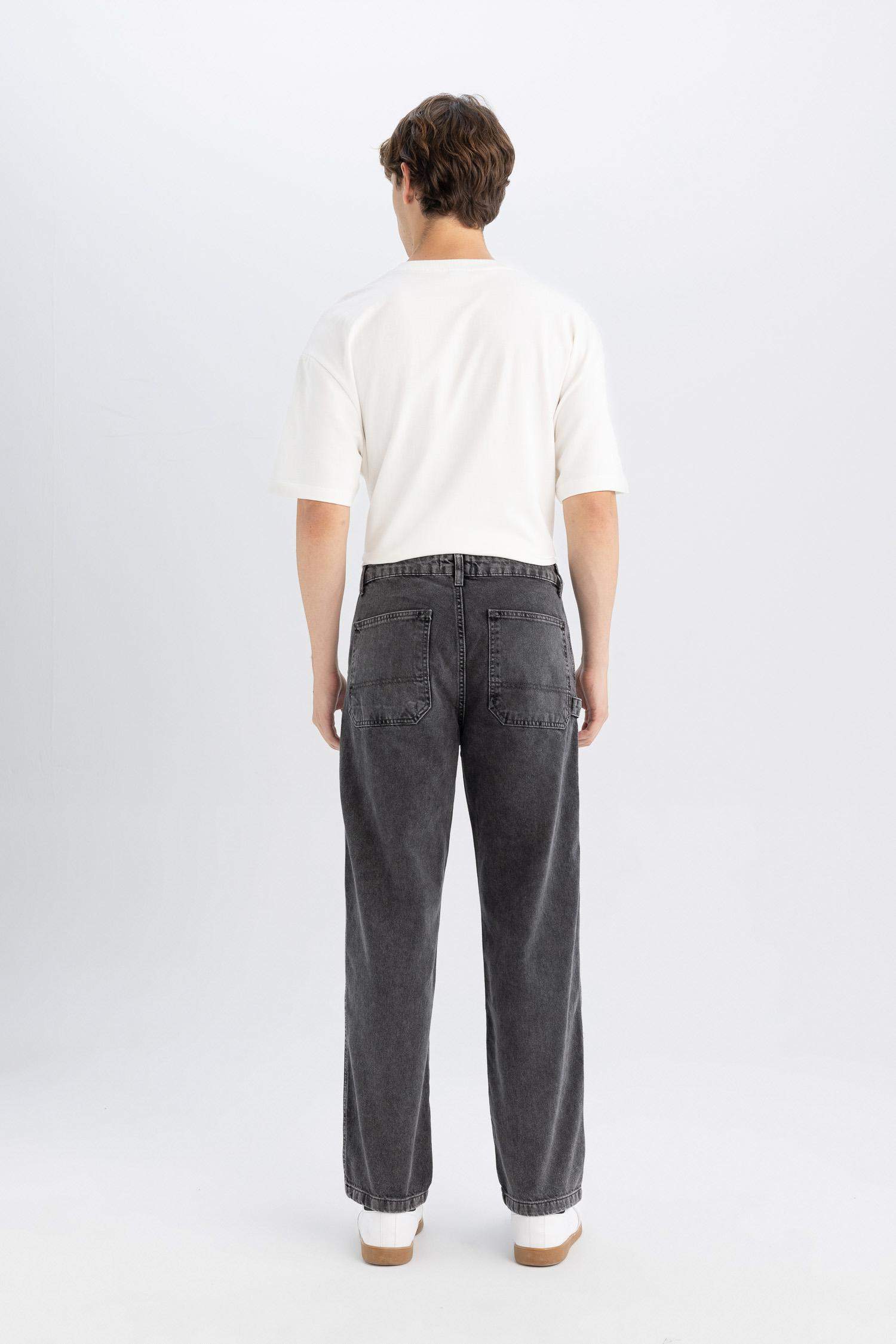 سروال جينز واسع برجل واسع قصة مستقيمة