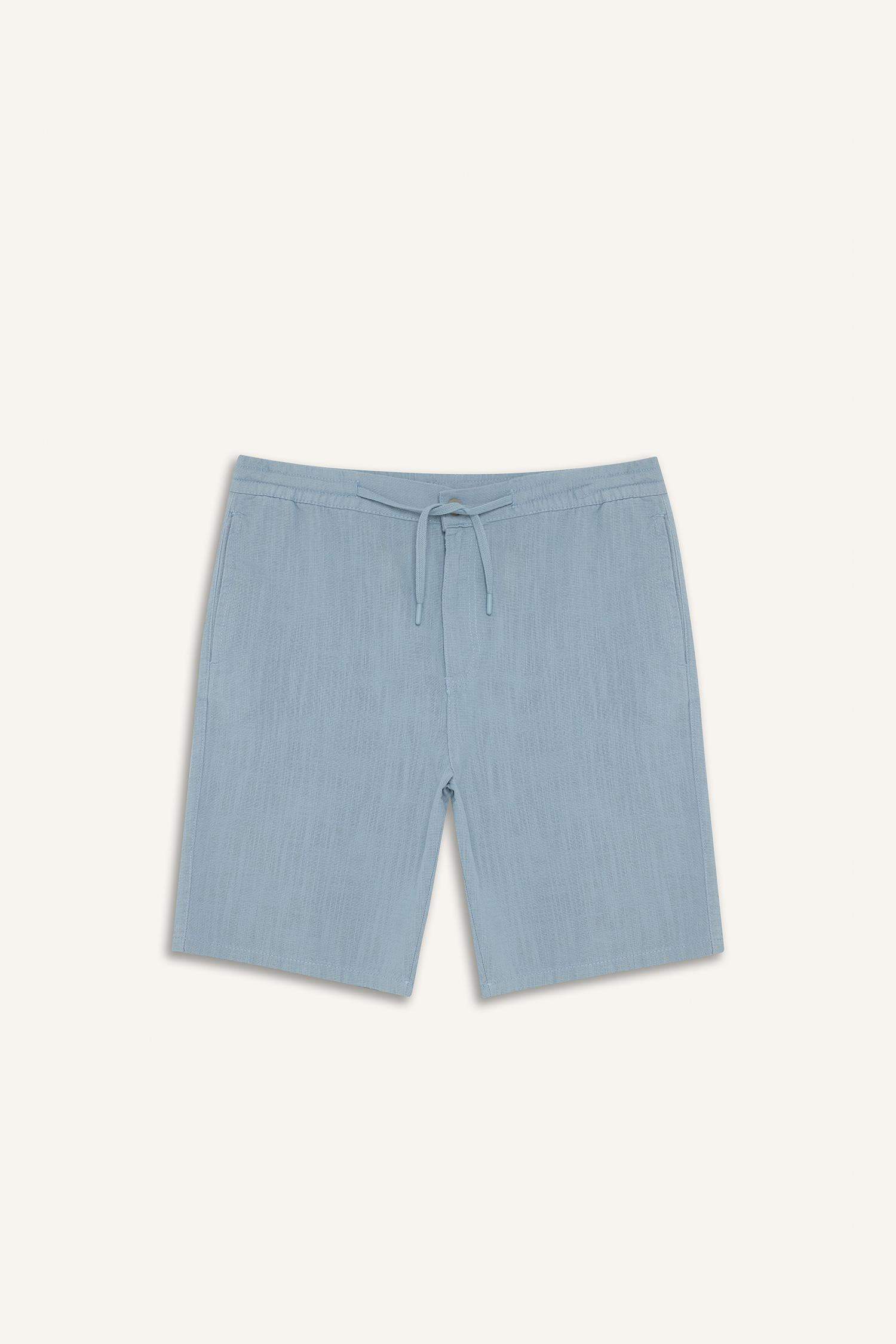 شورت برمودا قصة مريحة بجيب ذو مظهر كتان