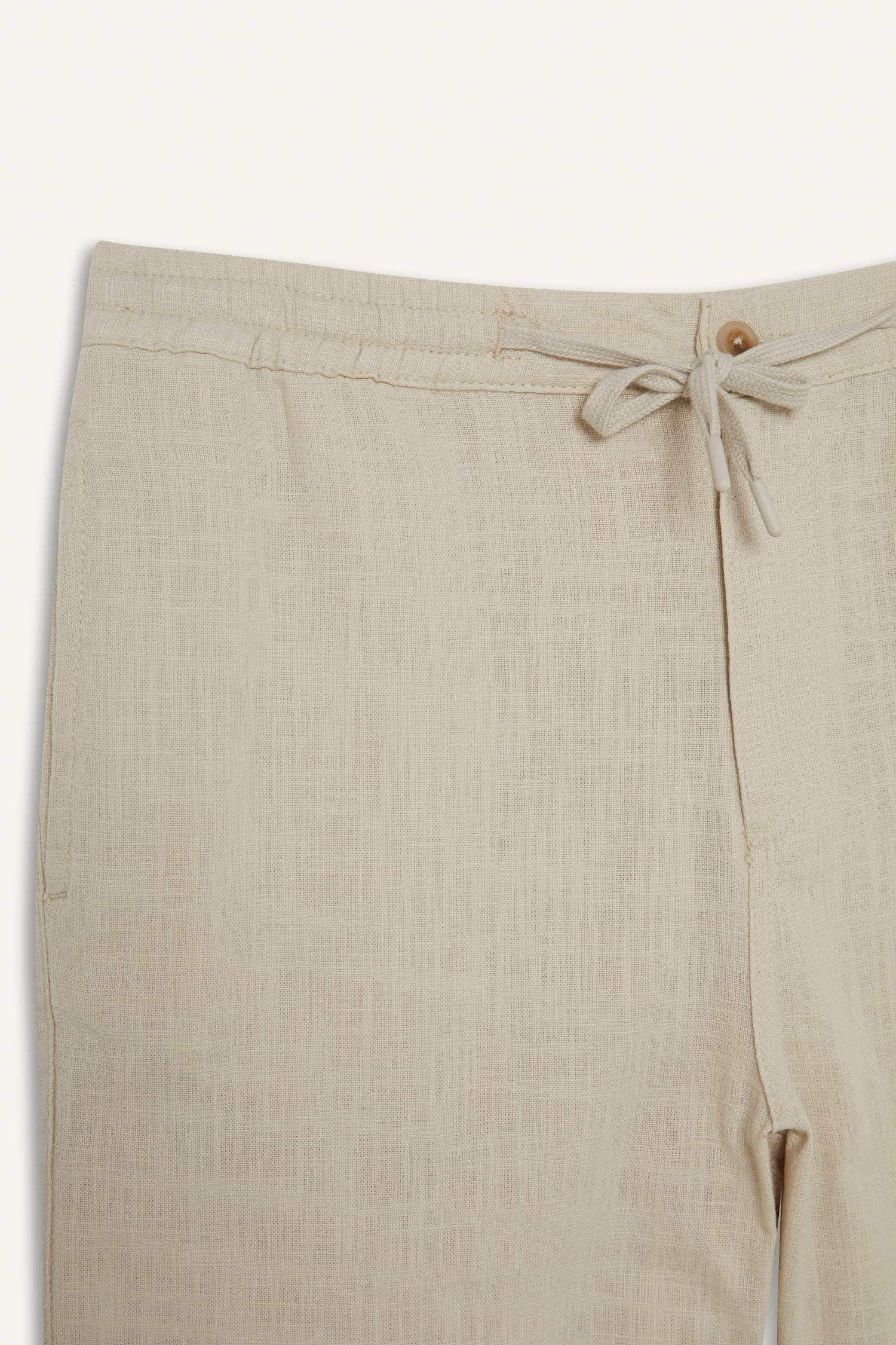 %100 Pamuk Relax Fit Cepli Keten Görünümlü Bermuda Şort